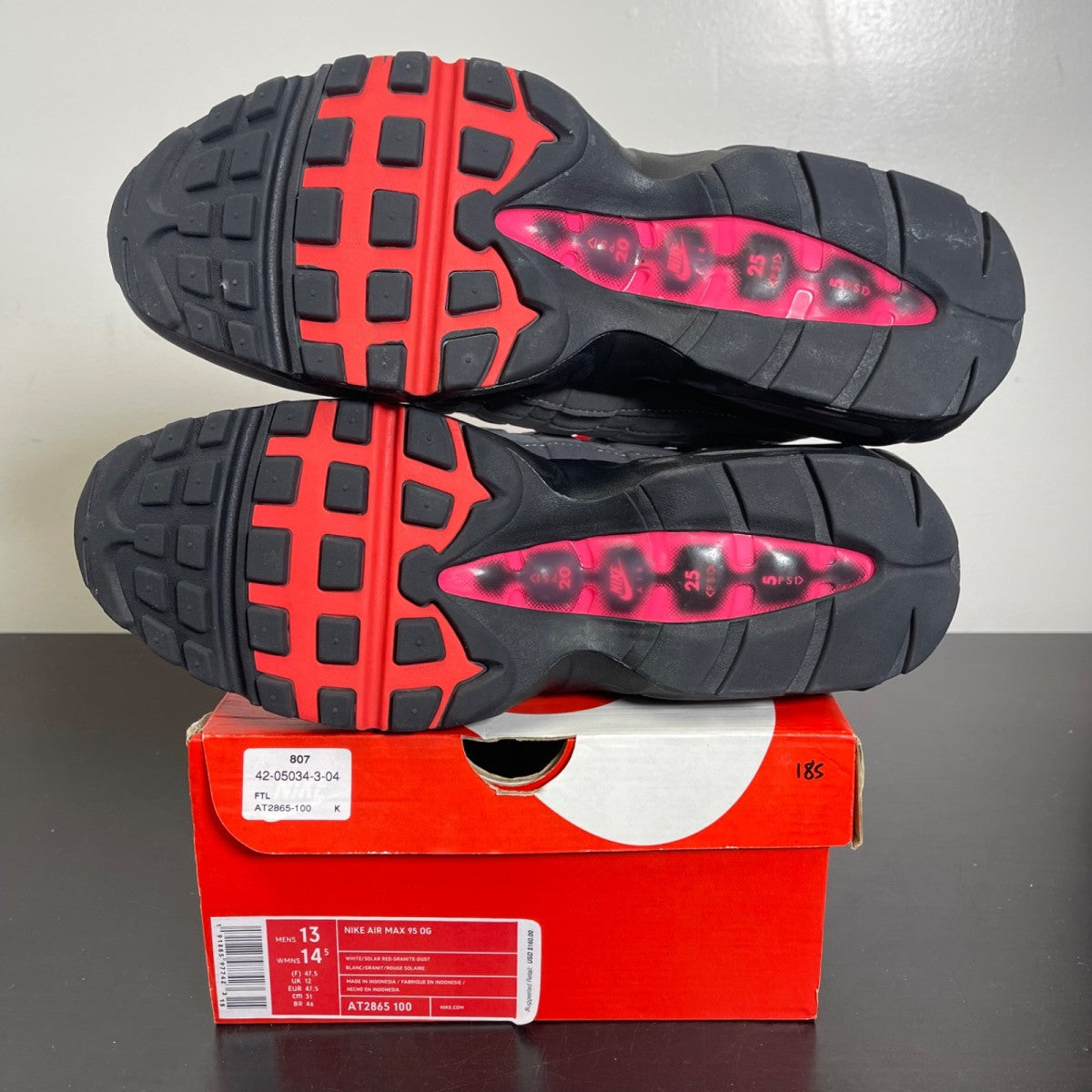 Nike Air Max 95 OG Solar Red (2018) 13 (Moderately Worn Pre-Owned)NikeWhite/Solar Red-Neutral Grey-Medium Grey - Image 5