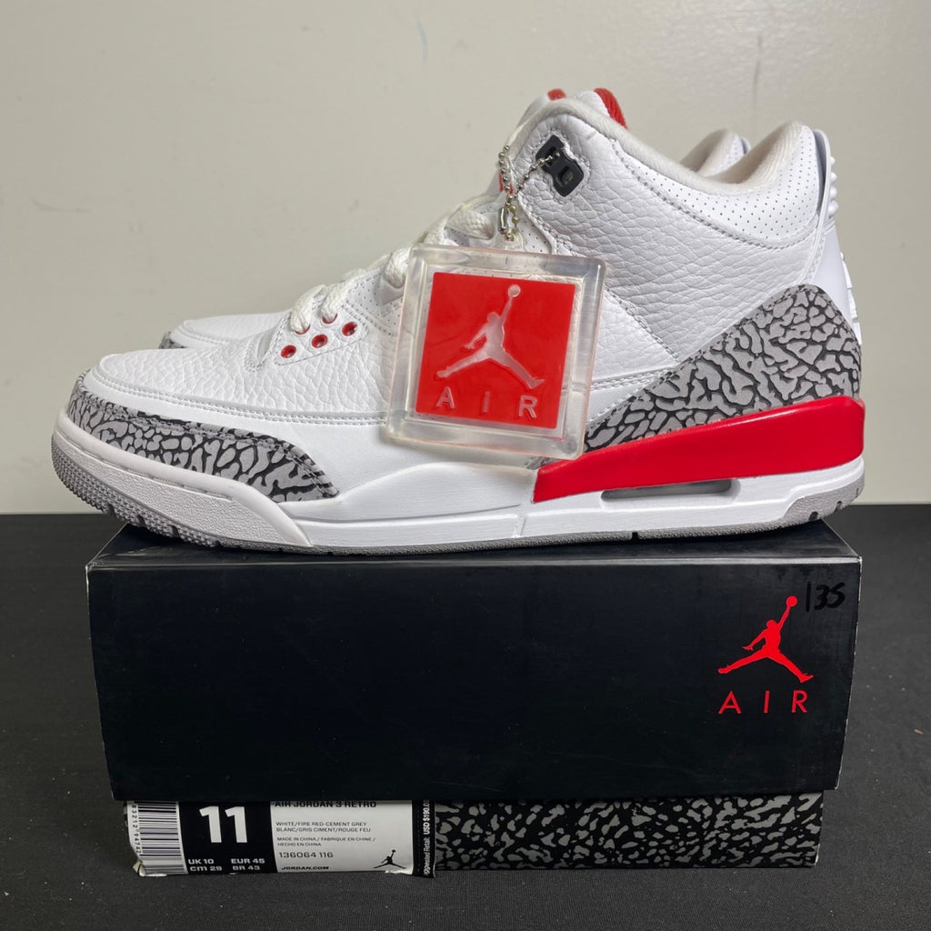 Jordan 3 Retro Hall of Fame 11 (Moderately Worn Pre-Owned)JordanWhite/Fire Red-Cement Grey-Black