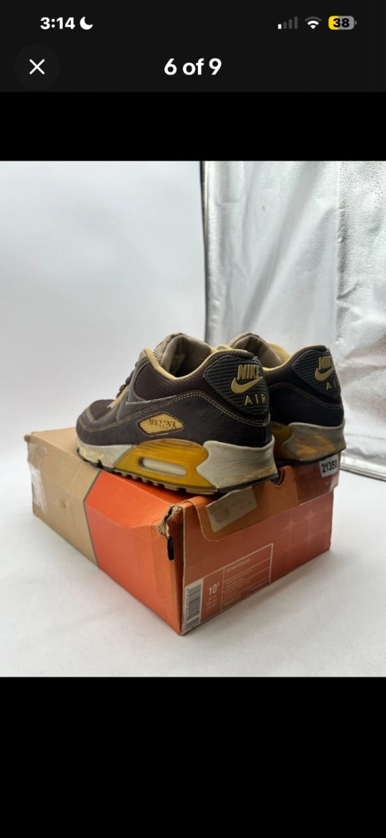 Nike Air Max 90 Deluxe Huf 10.5 (Heavily Worn Pre-Owned)NikeBaroque Brown/Baroque Brown-Metallic Gold - Image 4