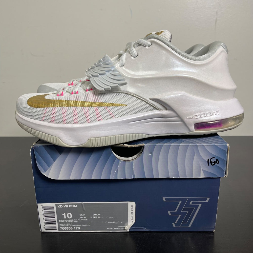 Nike KD 7 Aunt Pearl 10 (Moderately Worn Pre-Owned)NikeWhite/Metallic Gold-Pink Pow-Pure Platinum - Image 3