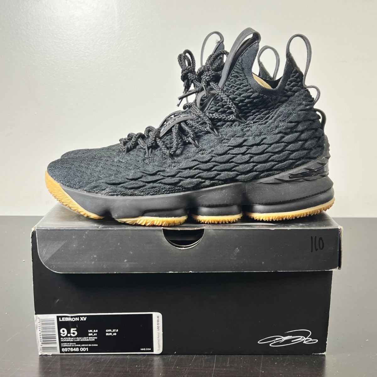 Nike LeBron 15 Black Gum 9.5 (Lightly Worn Pre-Owned)NikeBlack/Gum Light Brown - Image 3