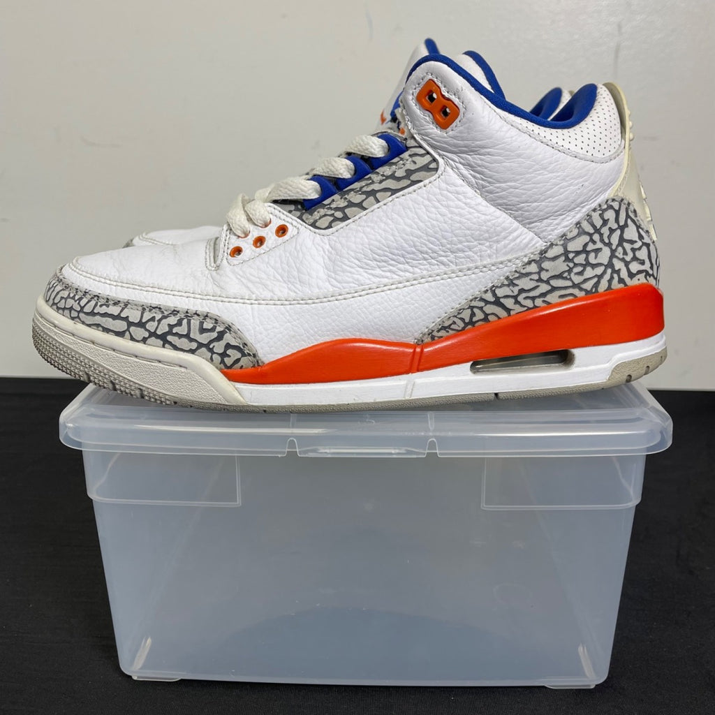 Jordan 3 Retro Knicks 8 (Moderately Worn Pre-Owned)JordanWhite/Old Royal-University Orange-Tech Grey - Image 3