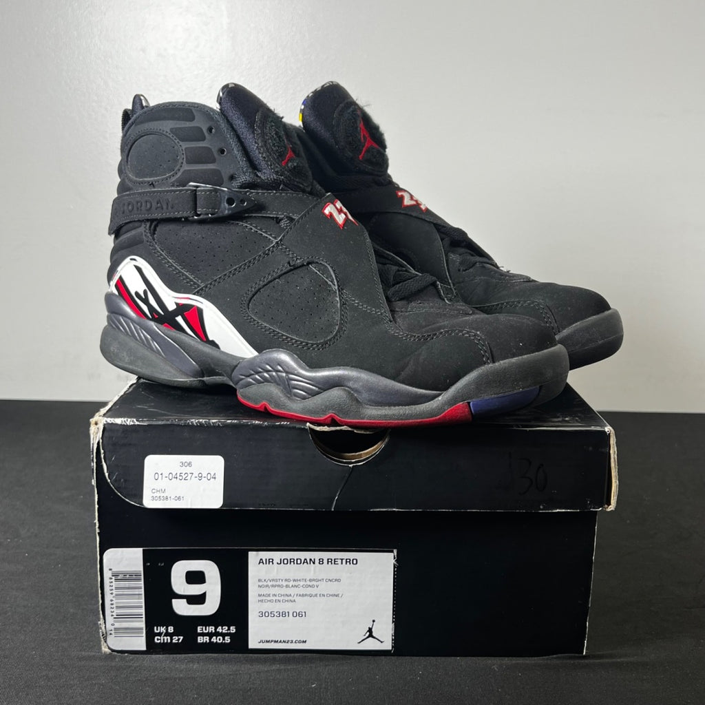 Jordan 8 Retro Playoffs (2013) 9 (Heavily Worn Pre-Owned)JordanBlack/True Red-White - Image 1