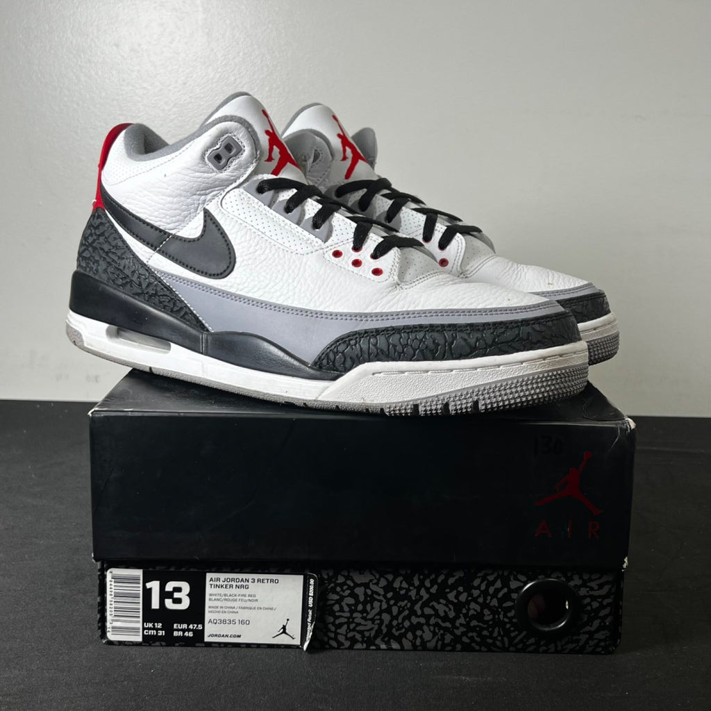 Jordan 3 Retro Tinker Hatfield 13 (Moderately Worn Pre-Owned)JordanWhite/Black-Fire Red-Cement Grey - Image 1