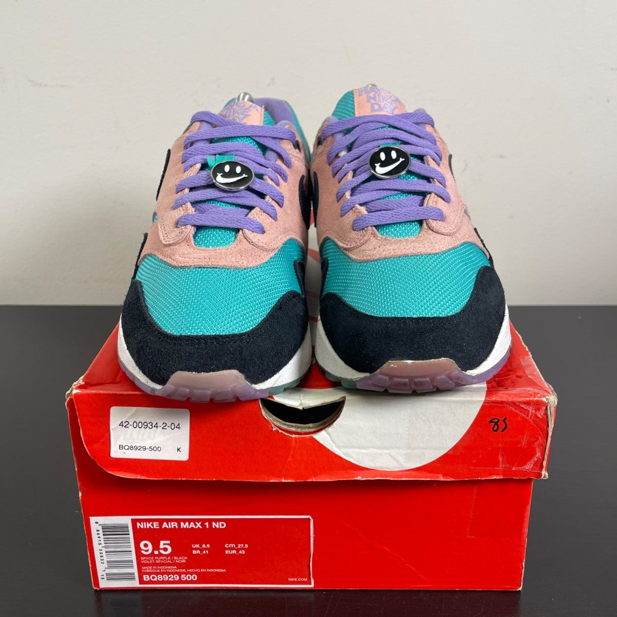 Nike Air Max 1 Have a Nike Day 9.5 (Moderately Worn Pre-Owned)NikeSpace Purple/Black-Bleached Coral - Image 2