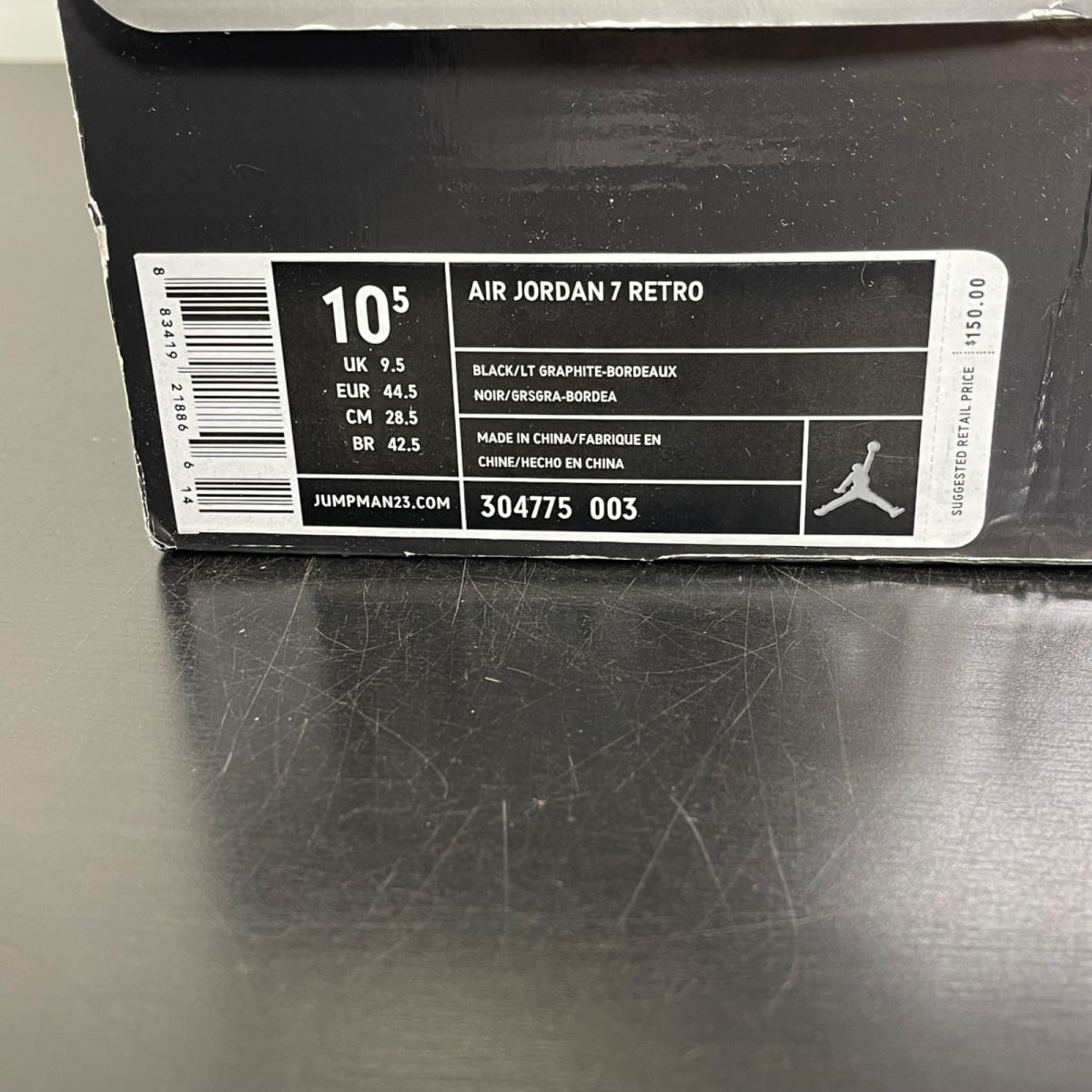 Jordan 7 Retro Bordeaux (2011) 10.5 (Moderately Worn Pre-Owned)JordanBlack/Light Graphite-Bordeaux - Image 7