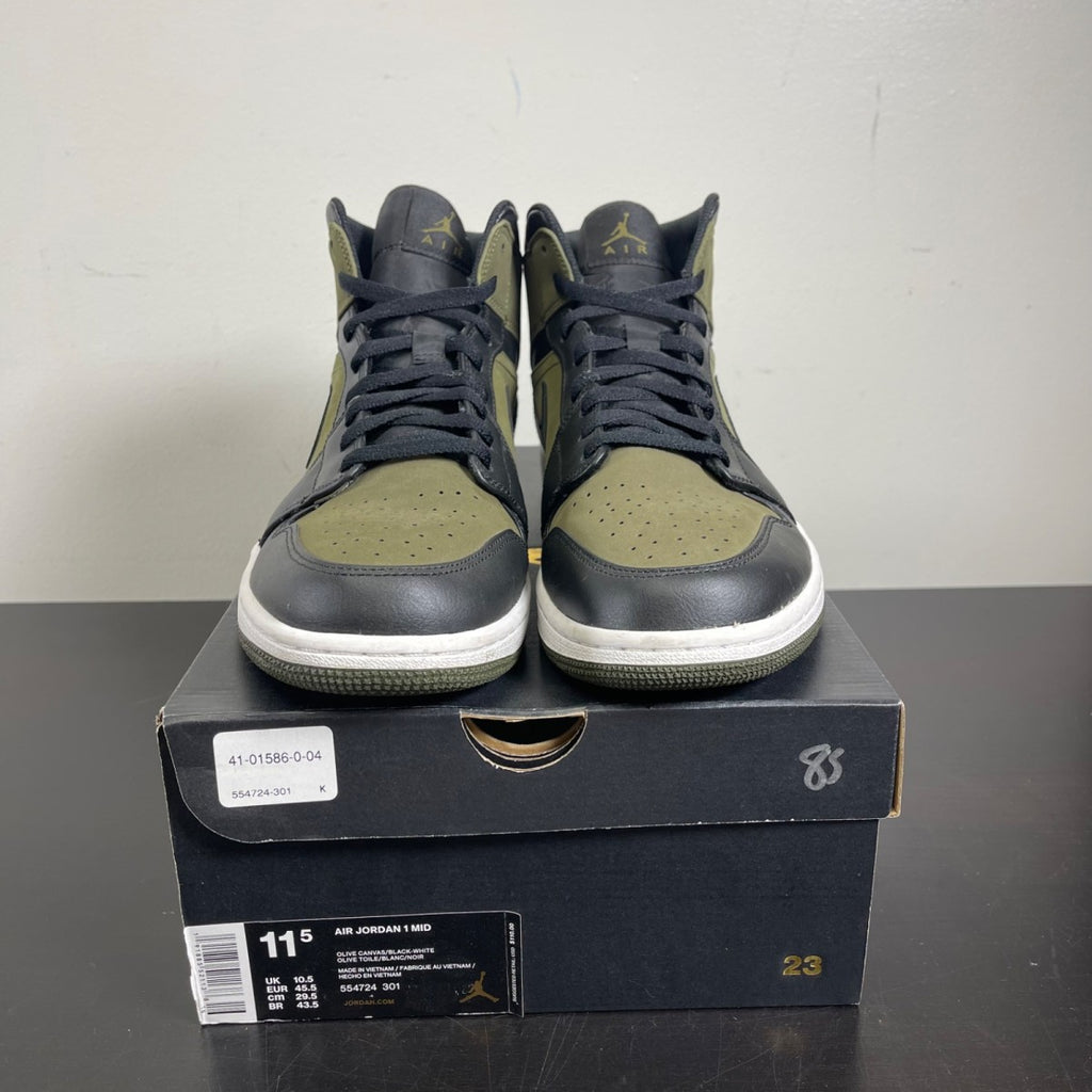 Air Jordan 1 Mid 'Olive Canvas' 11.5 (Moderately Worn Pre-Owned)Air Jordan - Image 2