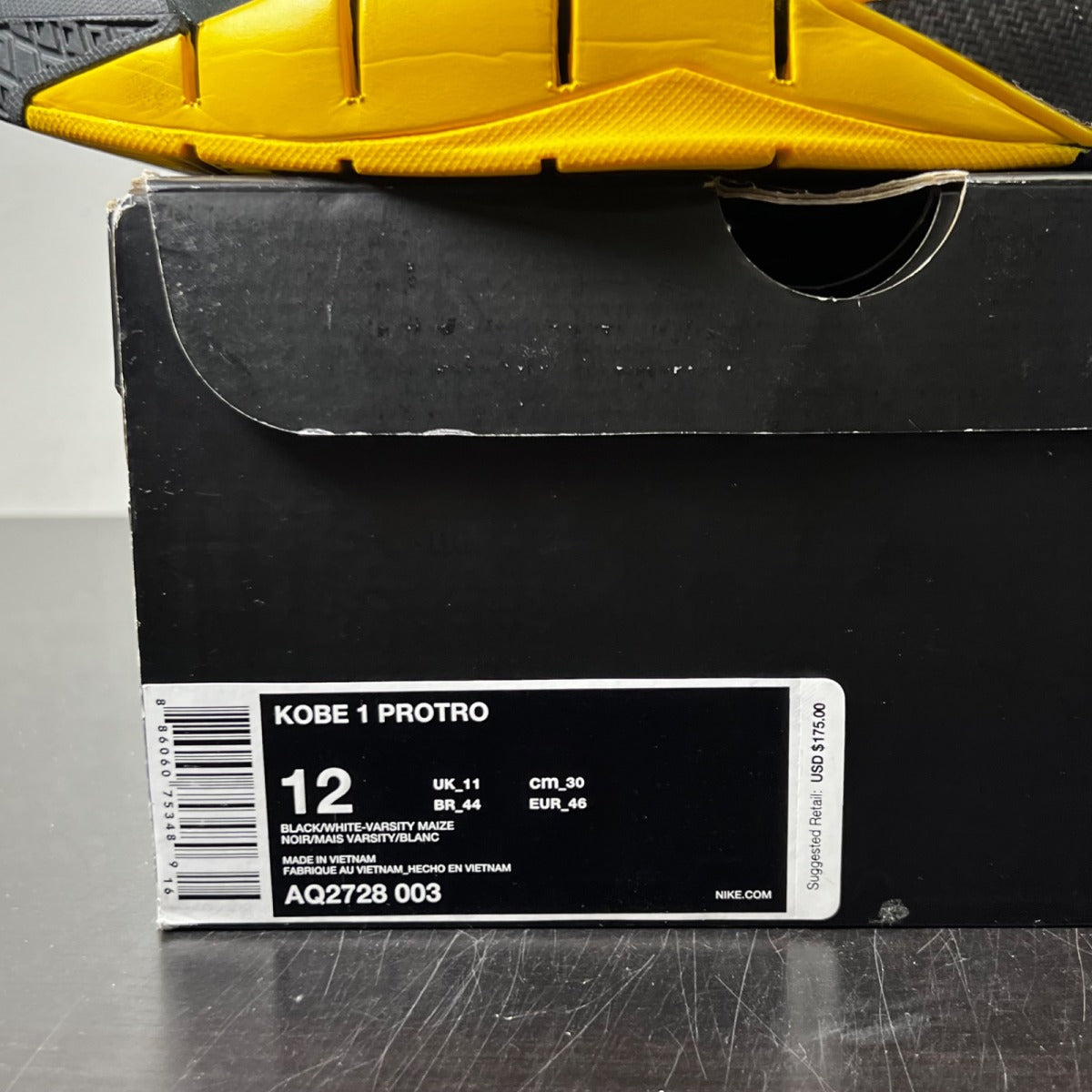 Nike Kobe 1 Protro Black Maize 12 (Lightly Worn Pre-Owned)NikeBlack/White-Varsity Maize - Image 4