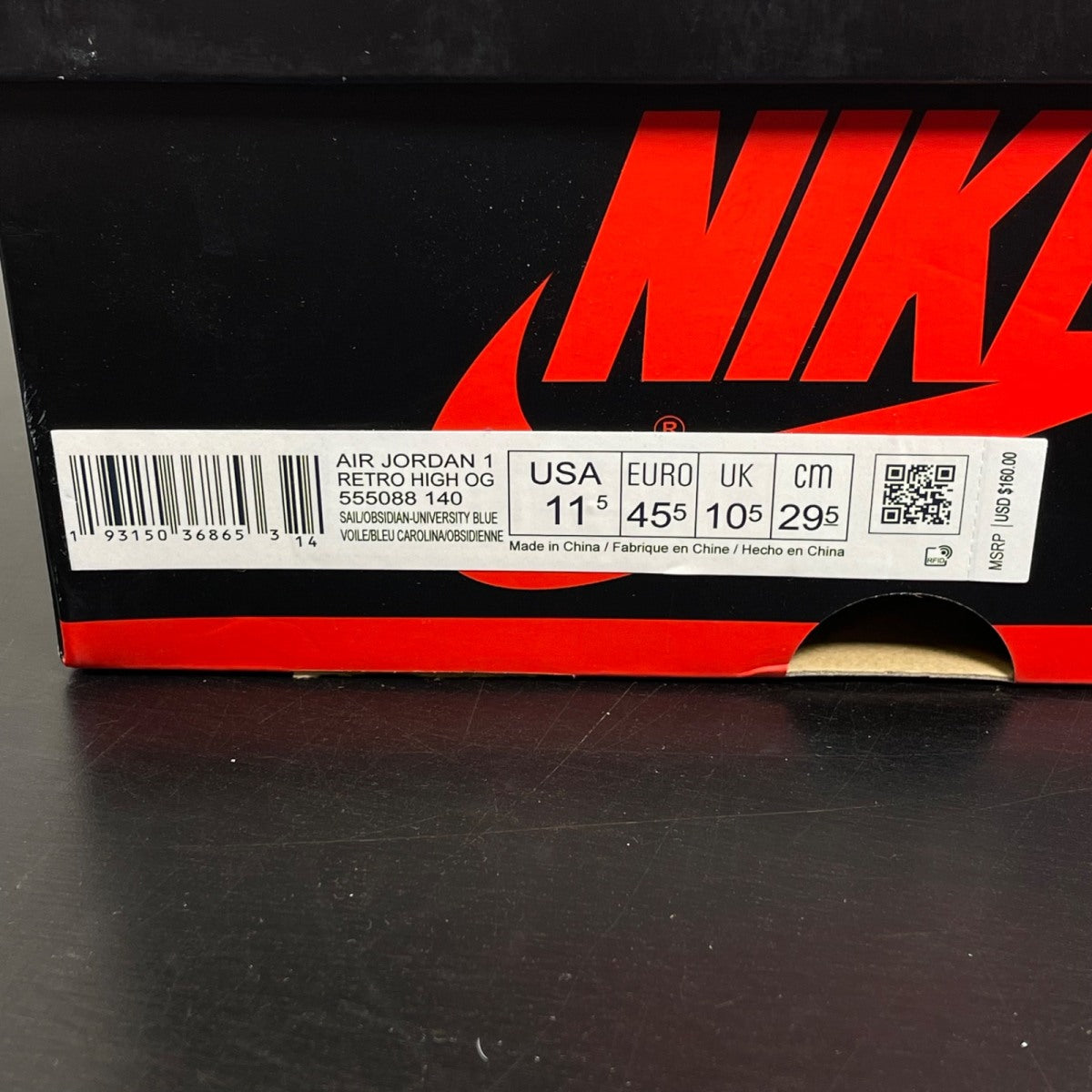 Jordan 1 Retro High Obsidian 11.5 (Moderately Worn Pre-Owned)JordanSail/Obsidian-University Blue - Image 7