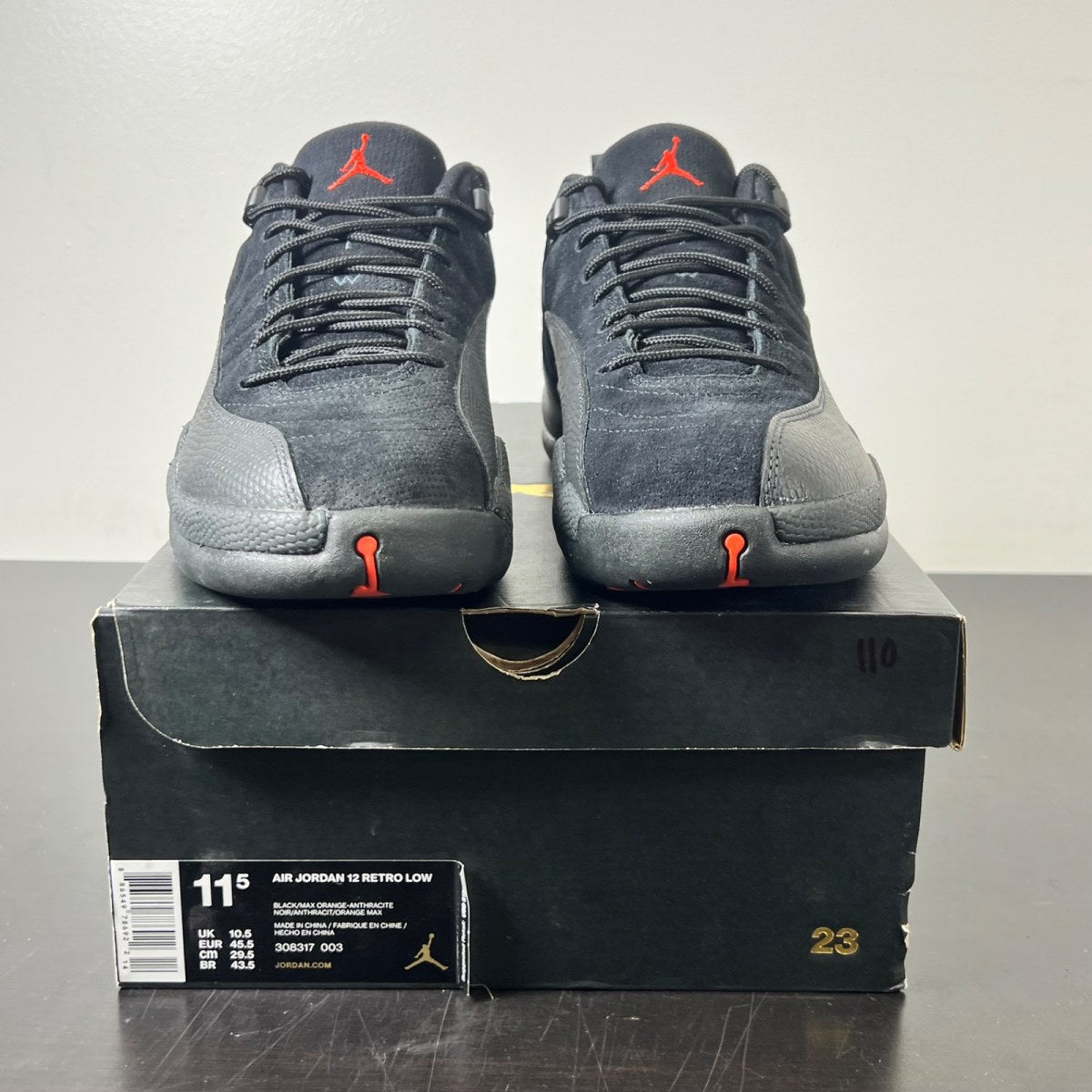 Jordan 12 Retro Low Max Orange 11.5 (Lightly Worn Pre-Owned)JordanBlack/Max Orange-Anthracite-Metallic Silver - Image 2