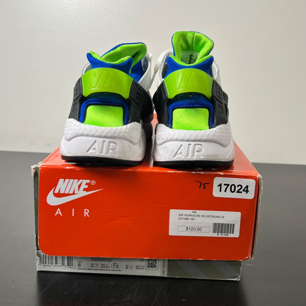 Nike Air Huarache Scream Green (2021) 6 (Lightly Worn Pre-Owned)NikeWhite/Scream Green-Royal Blue-Black - Image 4