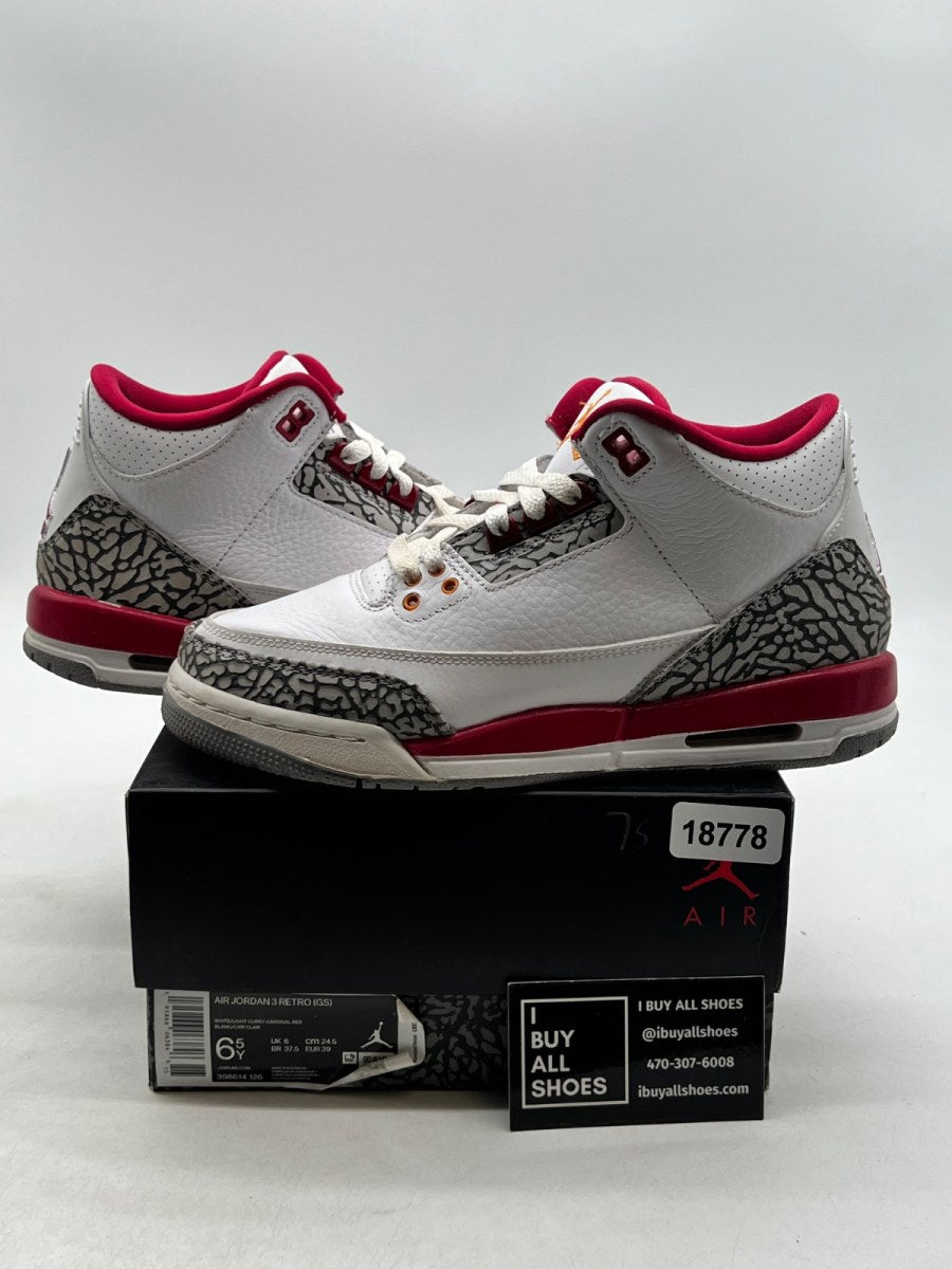 Jordan 3 Retro Cardinal (GS) 6.5Y (Moderately Worn Pre-Owned) - Image 1