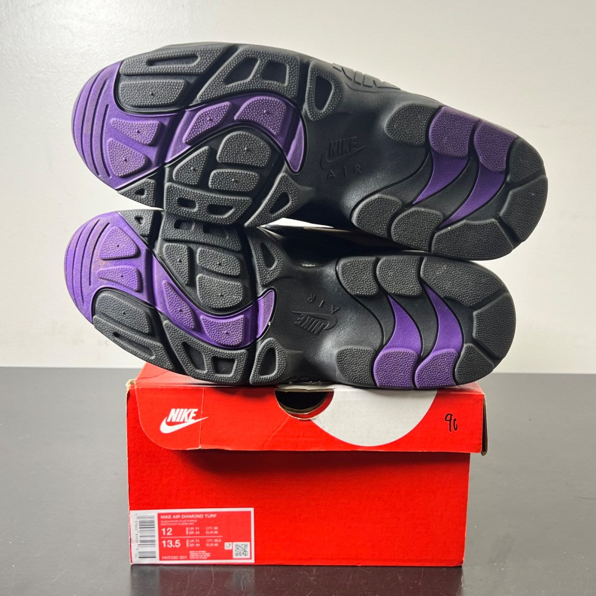 Nike Air Diamond Turf Ravens (2025) 12 (Lightly Worn Pre-Owned)NikeBlack/White-Club Purple-Metallic Gold - Image 6