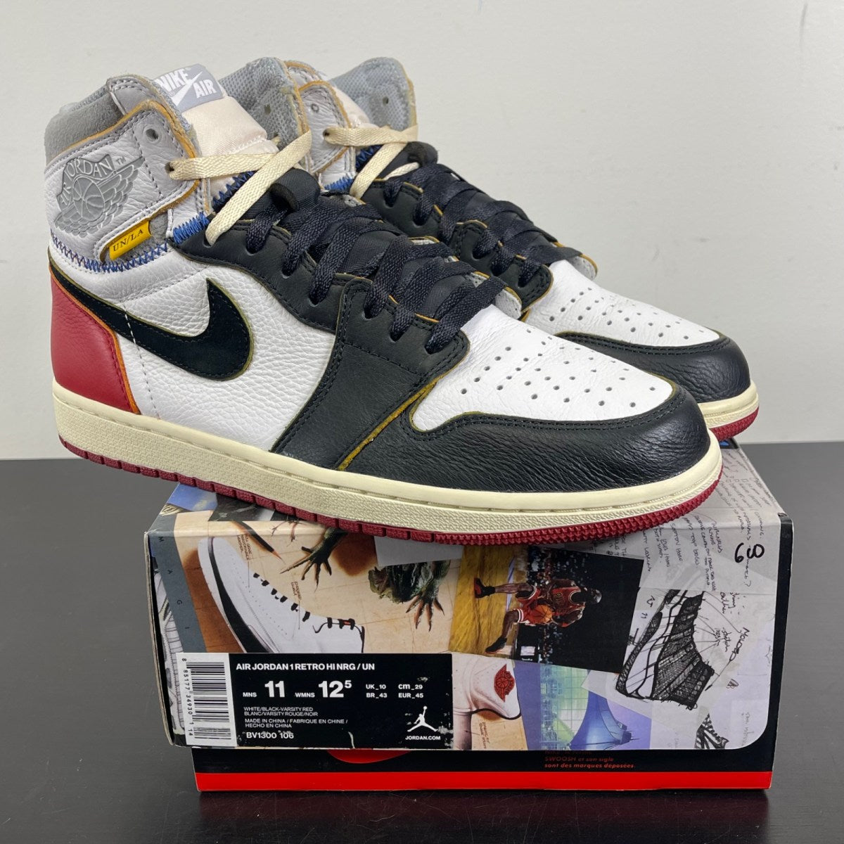 Jordan 1 Retro High Union Los Angeles Black Toe 11 (Moderately Worn Pre-Owned)JordanWhite/Black-Varsity Red-Wolf Grey - Image 1
