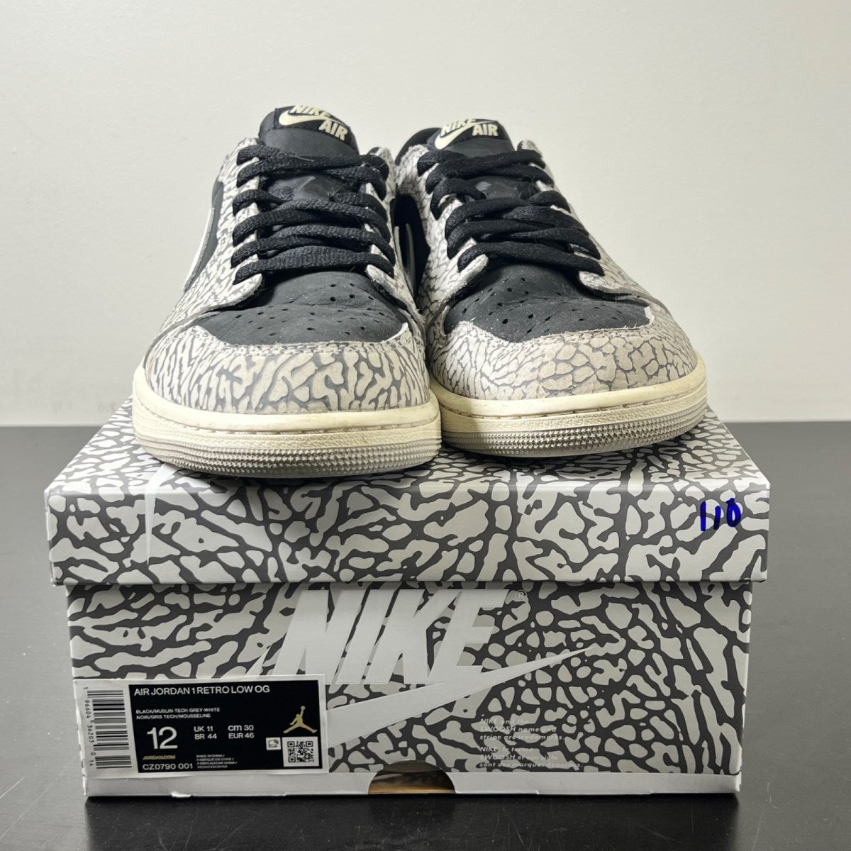Jordan 1 Retro Low OG Black Cement 12 (Moderately Worn Pre-Owned)JordanBlack/Muslin/Tech Grey/White/Sail - Image 2