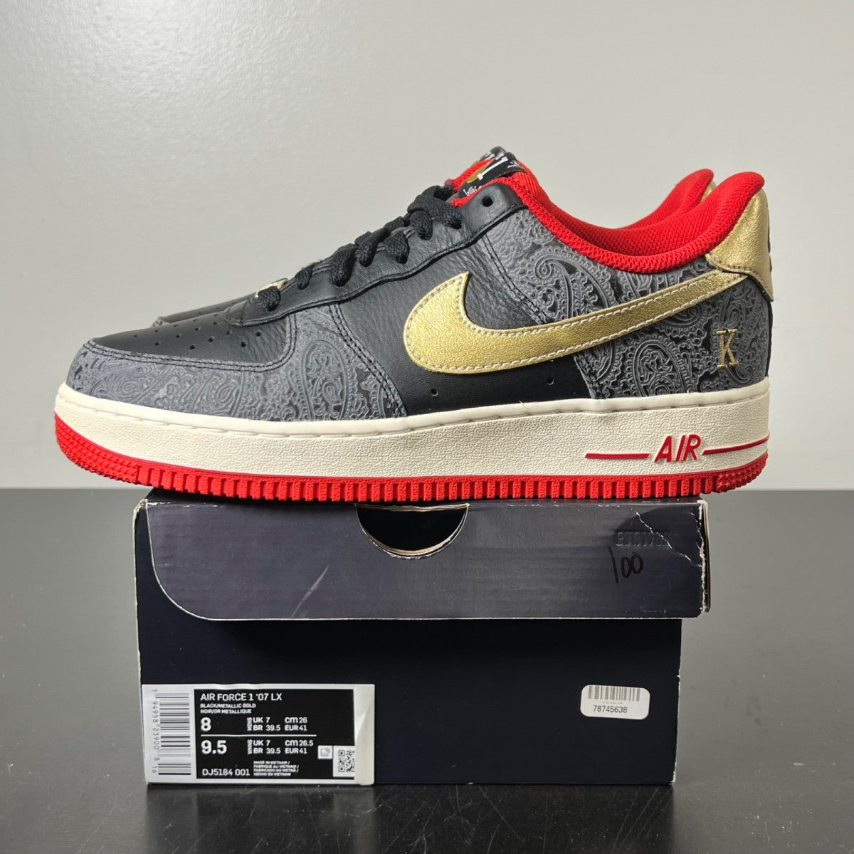 Nike Air Force 1 Low Spades 8 (Lightly Worn Pre-Owned)NikeBlack/Metallic Gold-University Red - Image 3