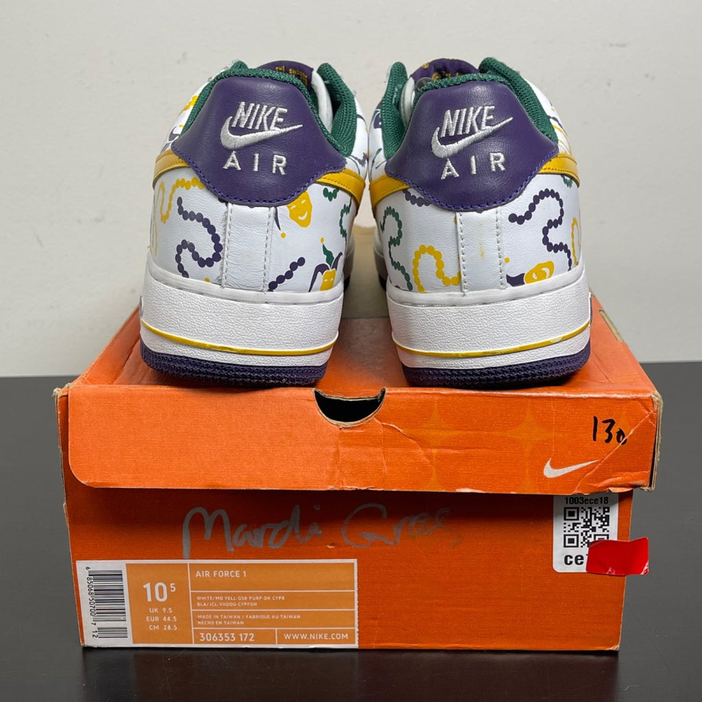 Nike Air Force 1 Low Mardi Gras 10.5 (Moderately Worn Pre-Owned)NikeWhite/Medium Yell-Purp-Dark Cypress - Image 4