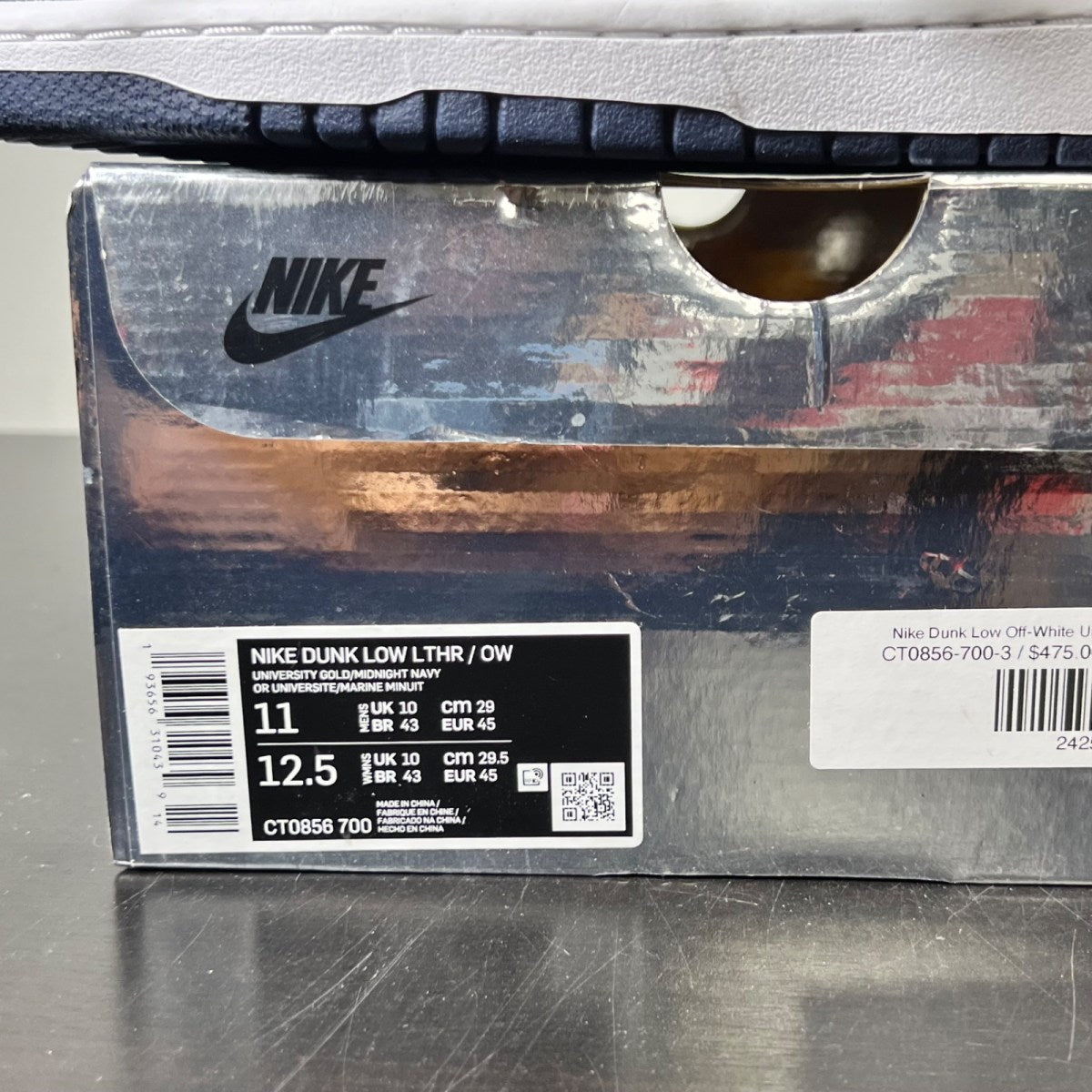 Nike Dunk Low Off-White University Gold 11 (Lightly Worn Pre-Owned)NikeUniversity Gold/Midnight Navy-White - Image 4