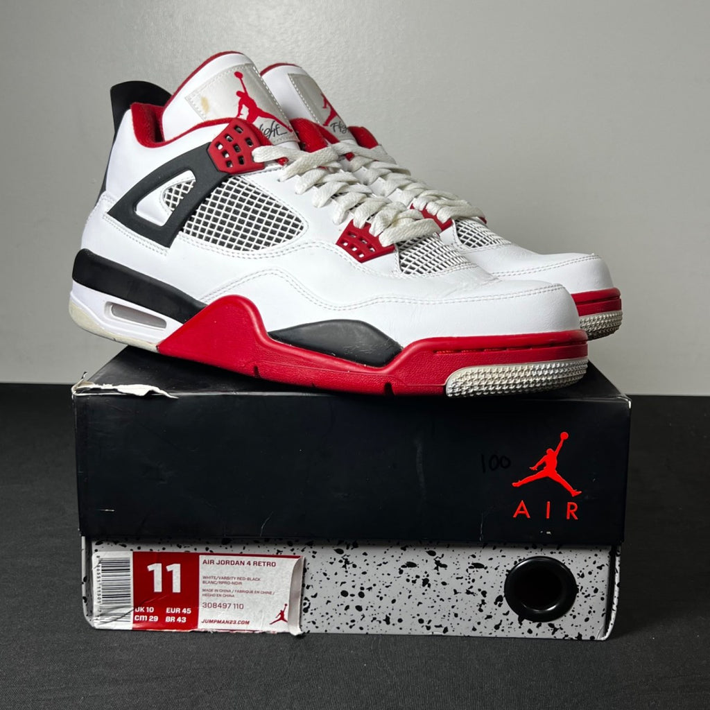 Jordan 4 Retro Fire Red (2012) 11 (Moderately Worn Pre-Owned)JordanWhite/Varsity Red-Black - Image 1