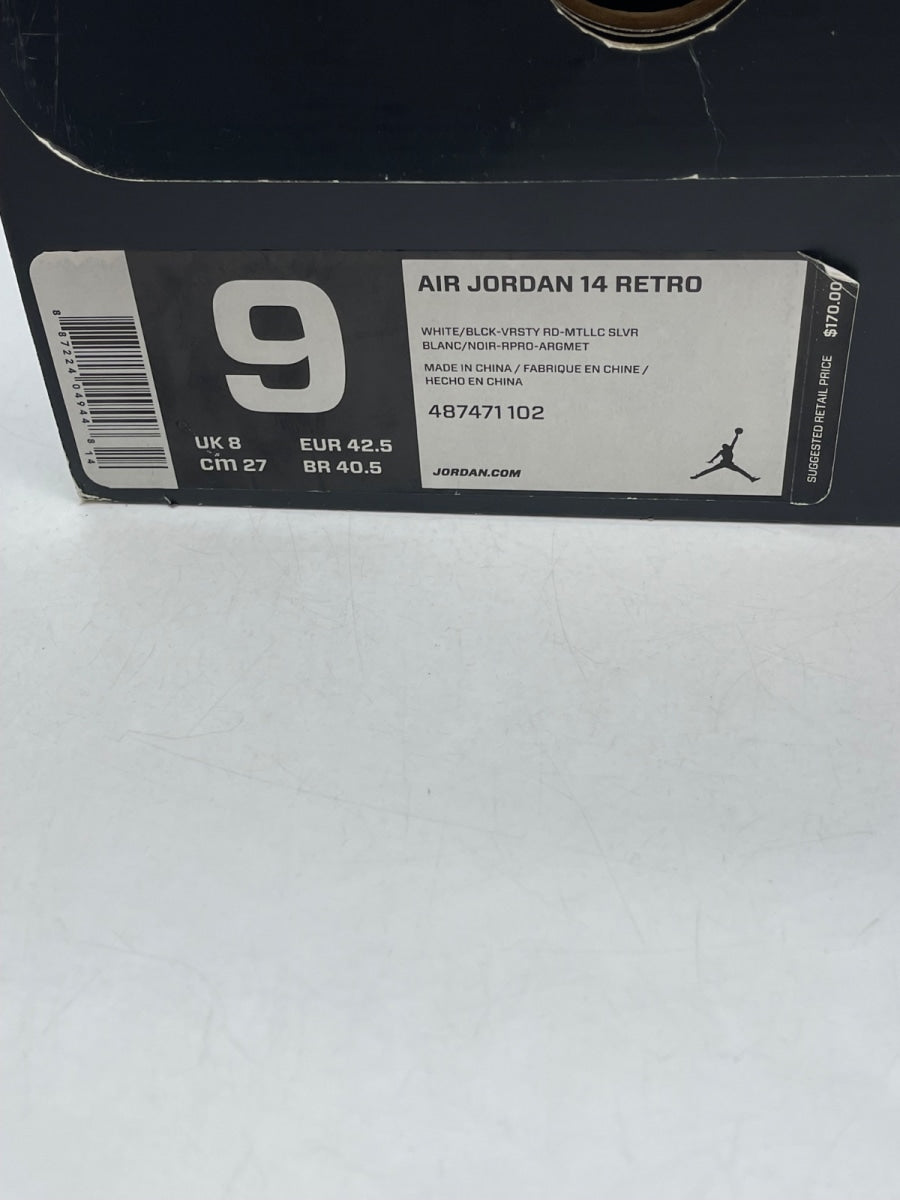 Jordan 14 Retro Black Toe (2014) 9 (Moderately Worn Pre-Owned)JordanWhite/Black-Varsity Red-Metallic Silver - Image 9