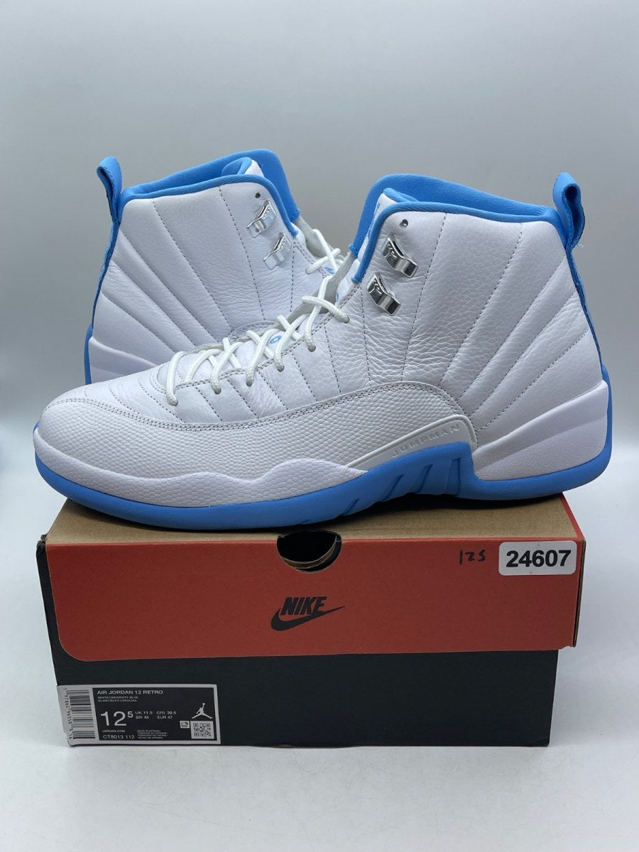 Jordan 12 Retro Melo (2025) 12.5 (Moderately Worn Pre-Owned)JordanWhite/University Blue/Metallic Silver - Image 1