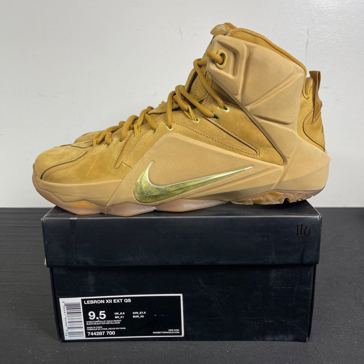 Nike LeBron 12 EXT Wheat 9.5 (Moderately Worn Pre-Owned)NikeWheat/Metallic Gold - Image 3