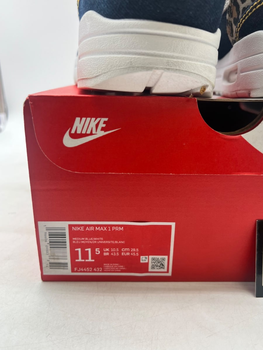 Nike Air Max 1 Premium Denim Leopard 11.5 (Lightly Worn Pre-Owned) - Image 6