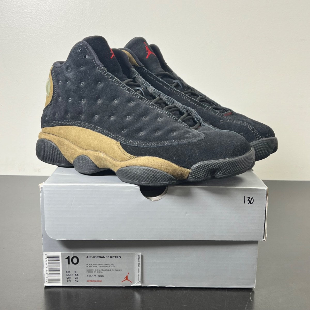 Jordan 13 Retro Olive 10 (Lightly Worn Pre-Owned)JordanBlack/True Red-Light Olive - Image 1