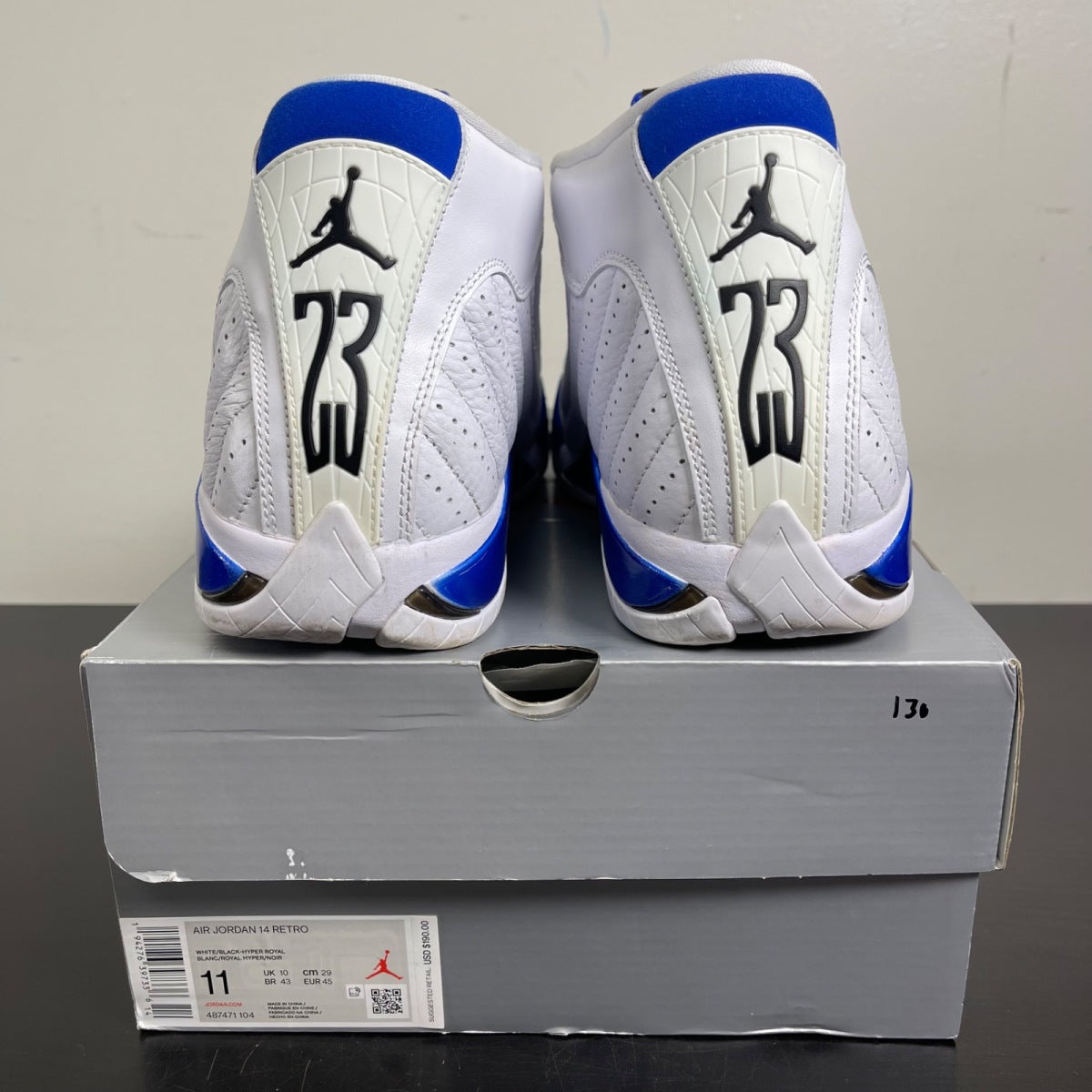 Jordan 14 Retro White Hyper Royal 11 (Moderately Worn Pre-Owned)JordanWhite/Black-Hyper Royal - Image 4