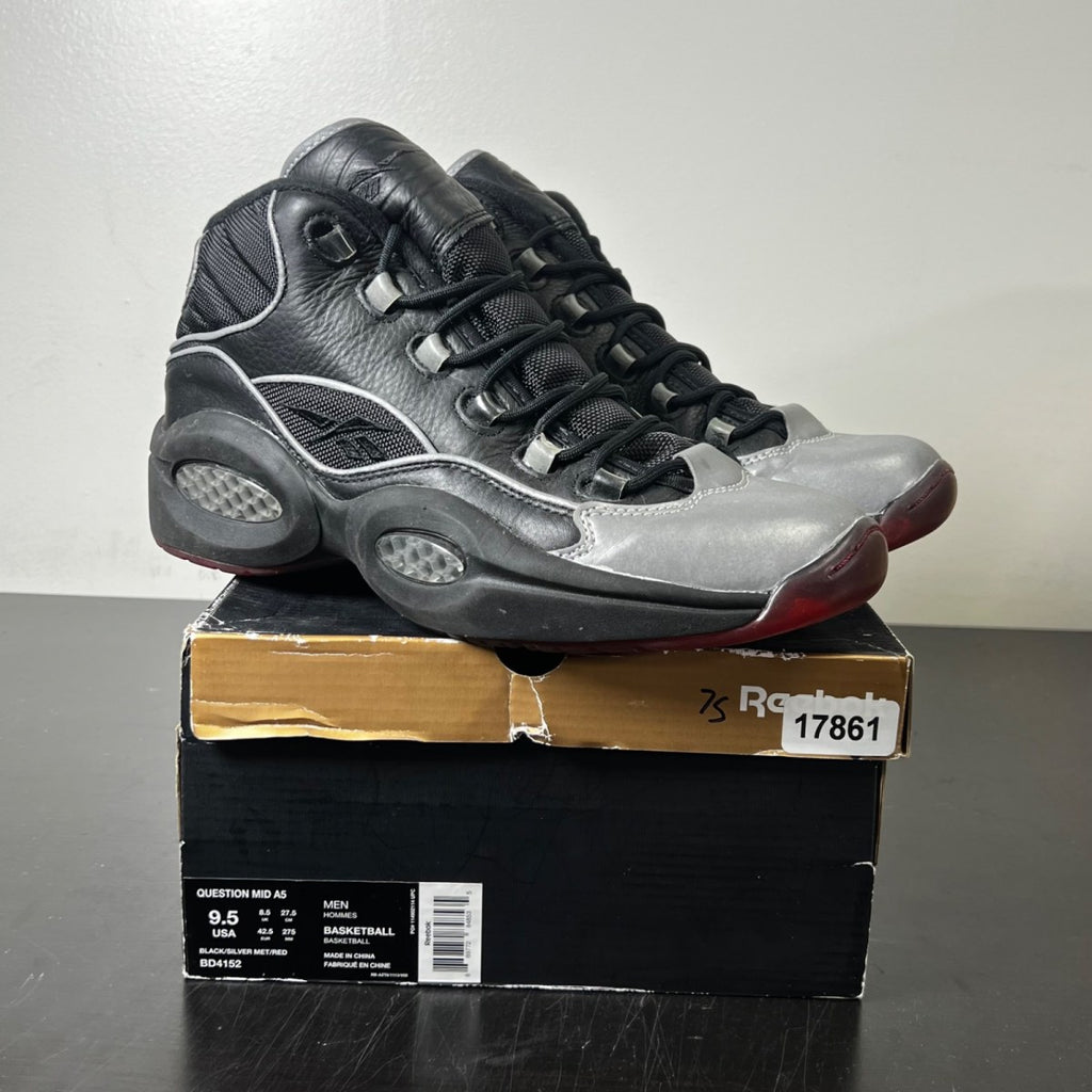 Reebok Question Mid Jadakiss A5 9.5 (Moderately Worn Pre-Owned)ReebokBlack/Metallic Silver/Red - Image 1