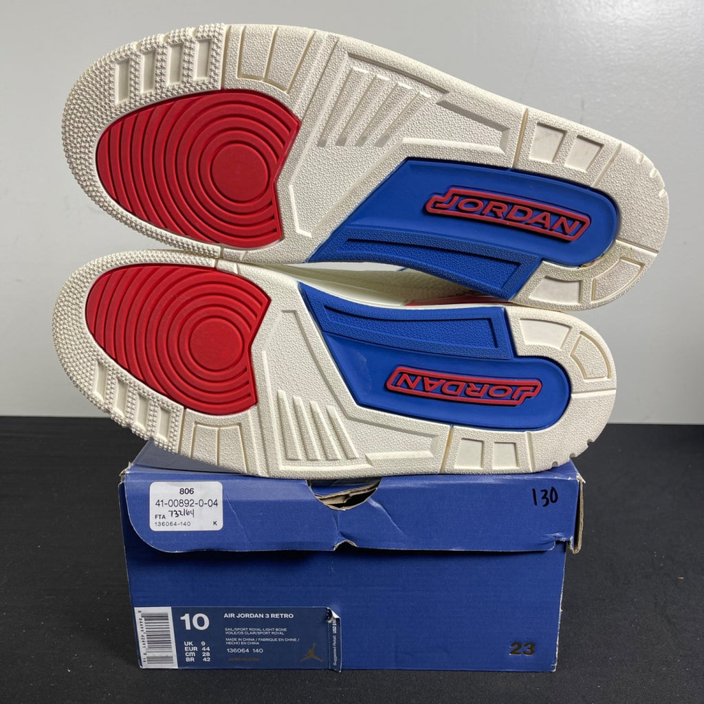 Jordan 3 Retro International Flight 10 (Moderately Worn Pre-Owned)JordanSail/Sport Royal-Light Bone-Fire Red - Image 5