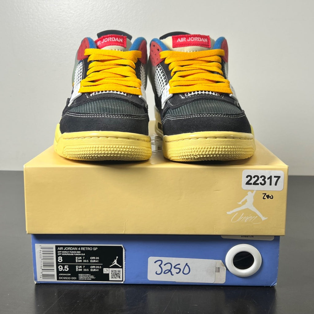 Jordan 4 Retro Union Off Noir 8 (Lightly Worn Pre-Owned)JordanOff-Noir/Brigade Blue-Dark Smoke Grey-Light Fusion Red - Image 2