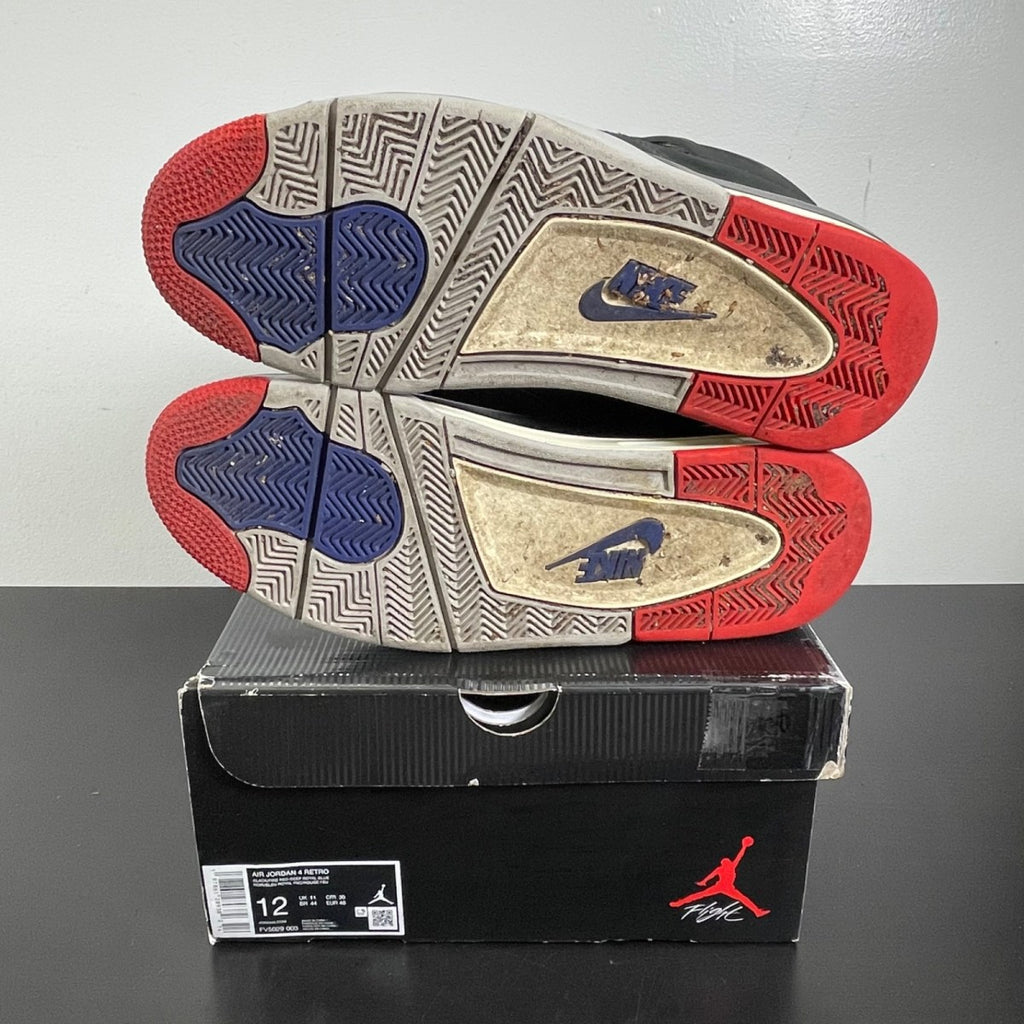 Jordan 4 Retro Rare Air (Gold Lettering) 12 (Moderately Worn Pre-Owned)JordanBlack/Fire Red/Deep Royal Blue/Dark Smoke Grey/Tech Grey - Image 5