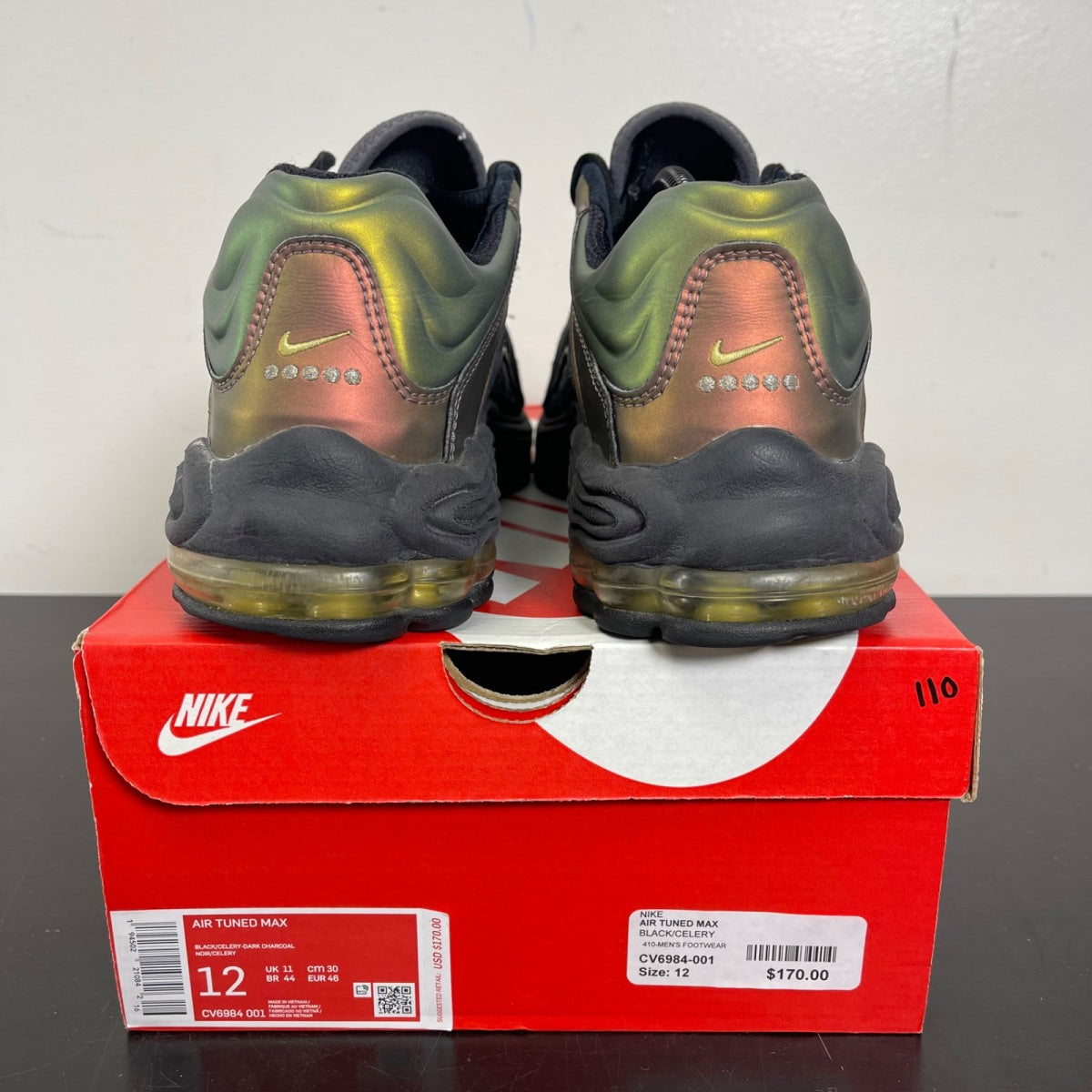 Nike Air Tuned Max Celery 12 (Moderately Worn Pre-Owned)NikeDark Charcoal/Celery-Saturn Red - Image 4