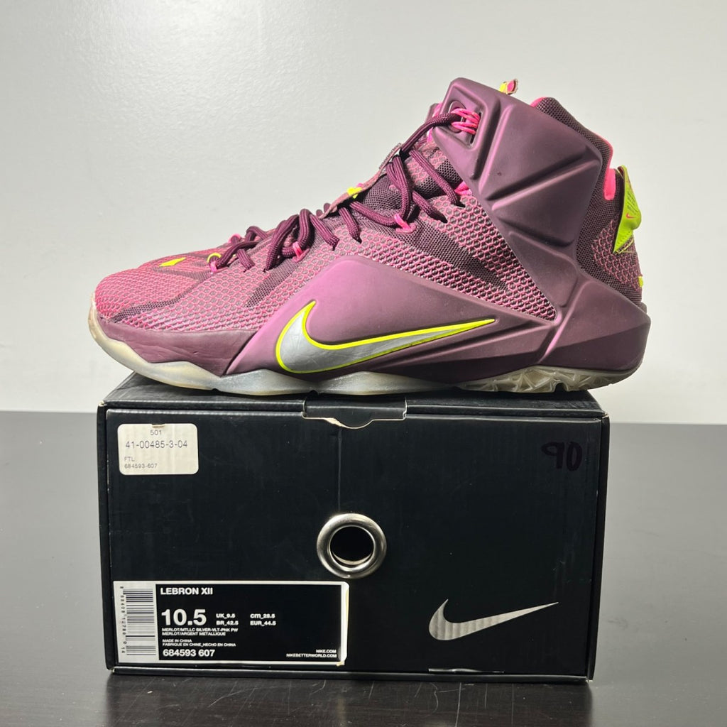 Nike LeBron 12 Double Helix 10.5 (Moderately Worn Pre-Owned)NikeMerlot/Volt/Pink Pow/Metallic Silver - Image 3