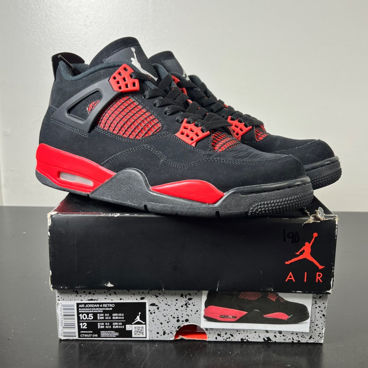 Jordan 4 Retro Red Thunder 10.5 (Lightly Worn Pre-Owned)JordanBlack/Multi-Color-Multi-Color-Crimson - Image 1
