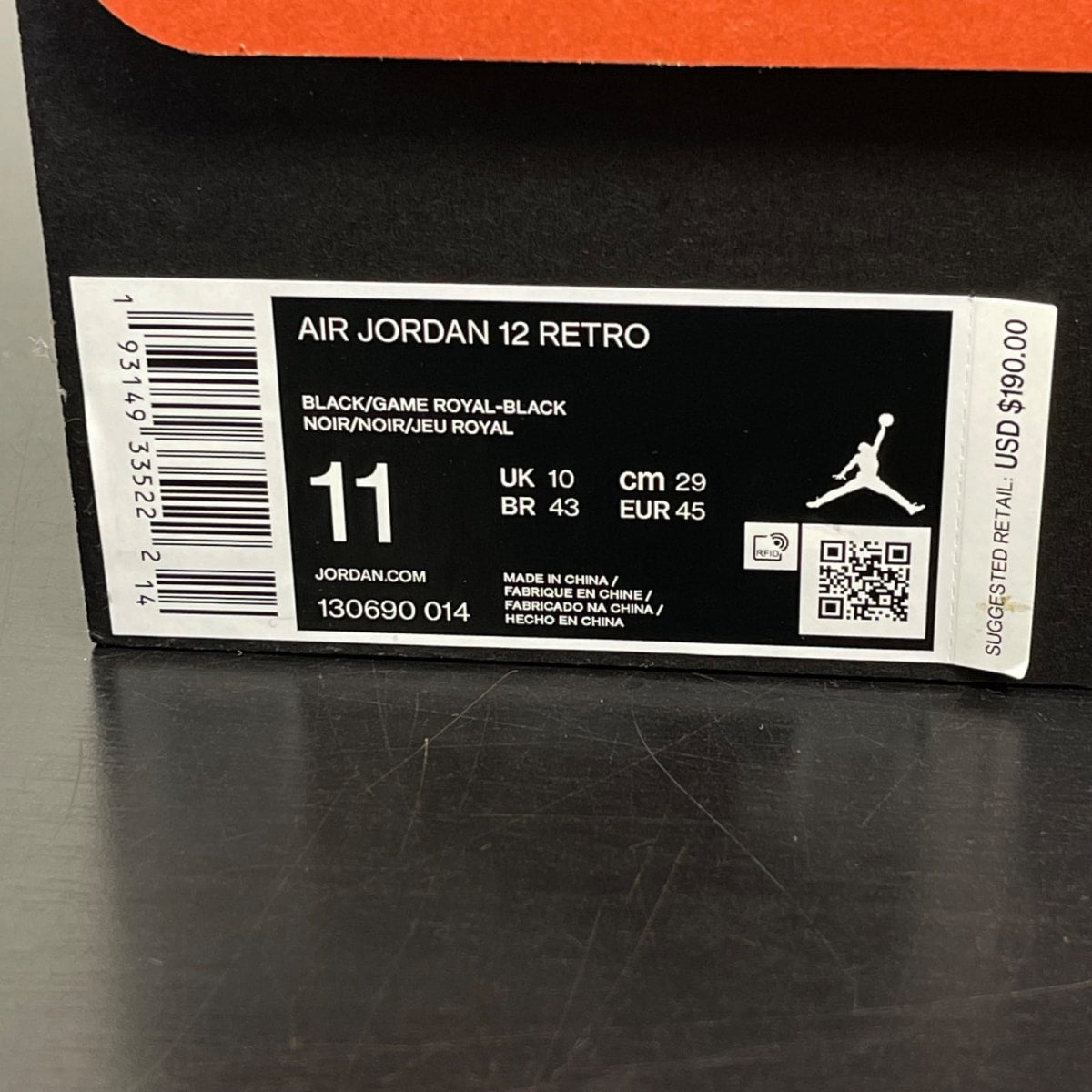 Jordan 12 Retro Black Game Royal 11 (Moderately Worn Pre-Owned)JordanBlack/Game Royal-Black - Image 7