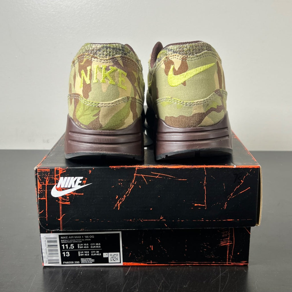 Nike Air Max 1 '86 OG Camo Light Lemon Twist 11.5 (Lightly Worn Pre-Owned)NikeEarth/Light Lemon Twist/Oil Green - Image 4