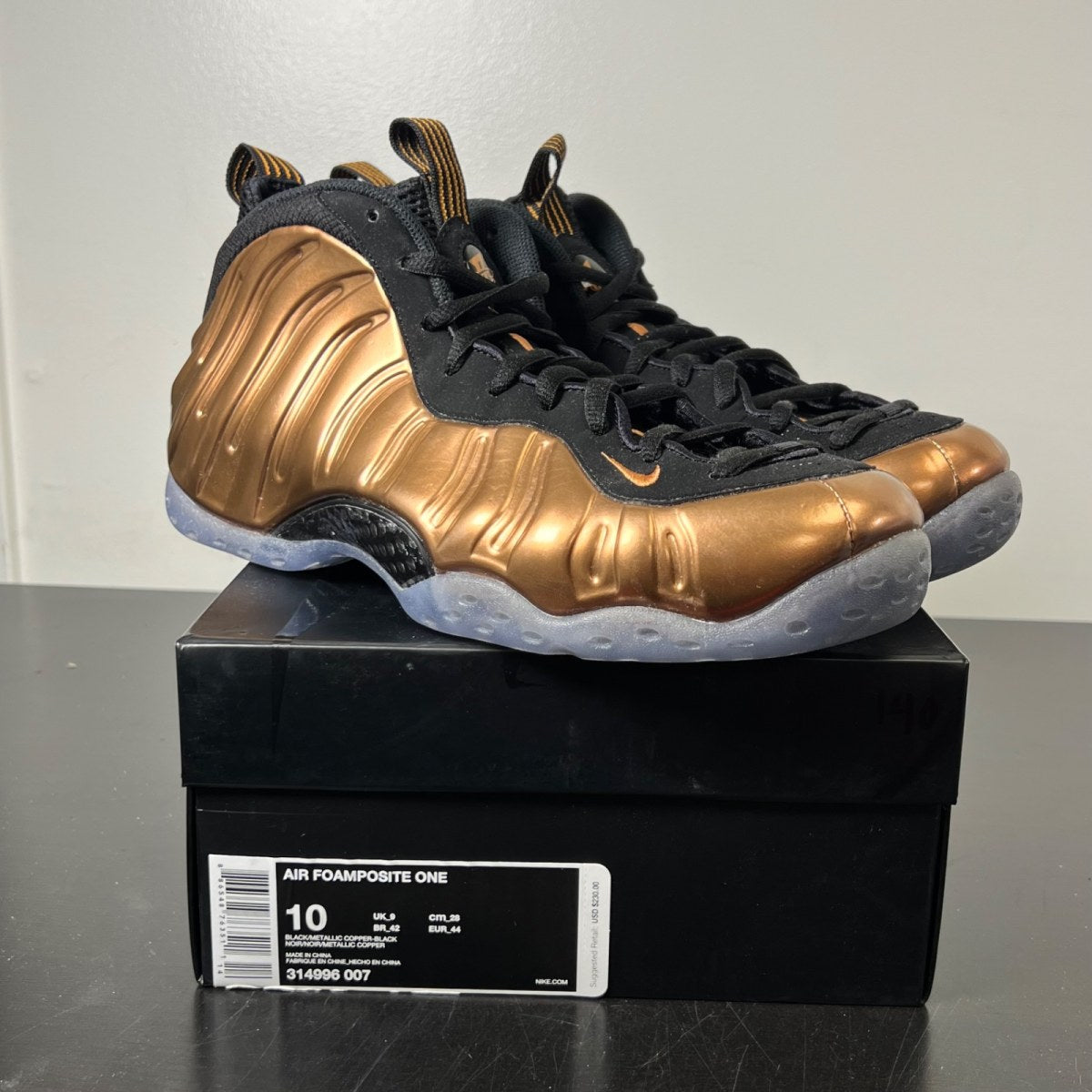 Nike Air Foamposite One Copper (2017) 10 (Lightly Worn Pre-Owned)NikeMetallic Copper/Metallic Copper-Black - Image 1