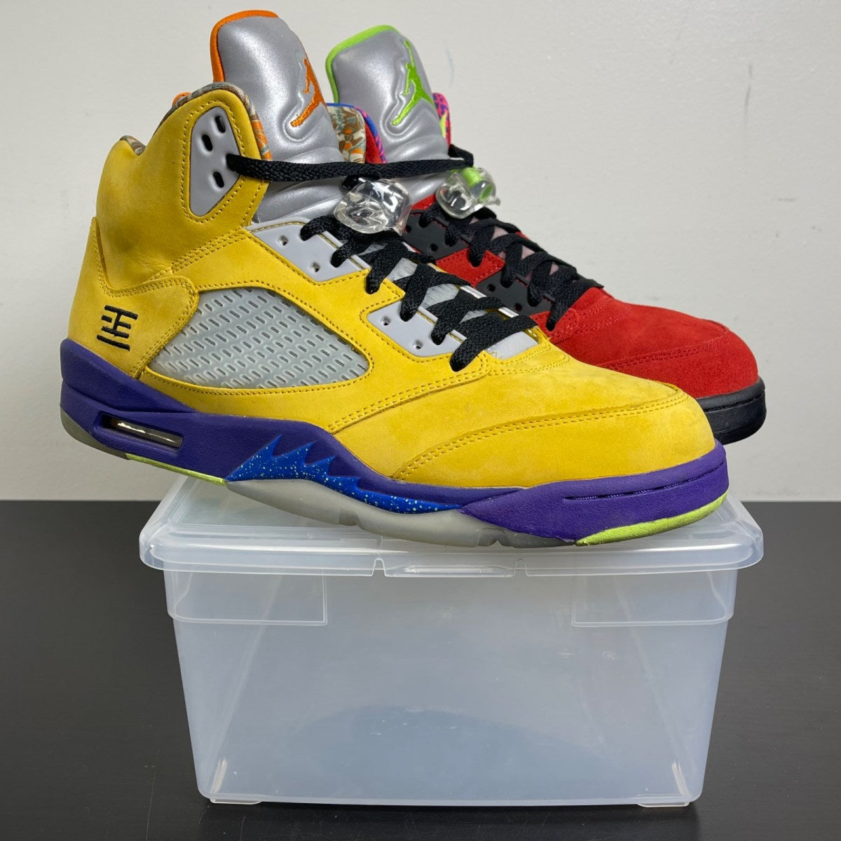 Jordan 5 Retro What The 12 (Moderately Worn Pre-Owned)JordanVarsity Maize/Court Purple-Ghost Green-Solar Orange - Image 1