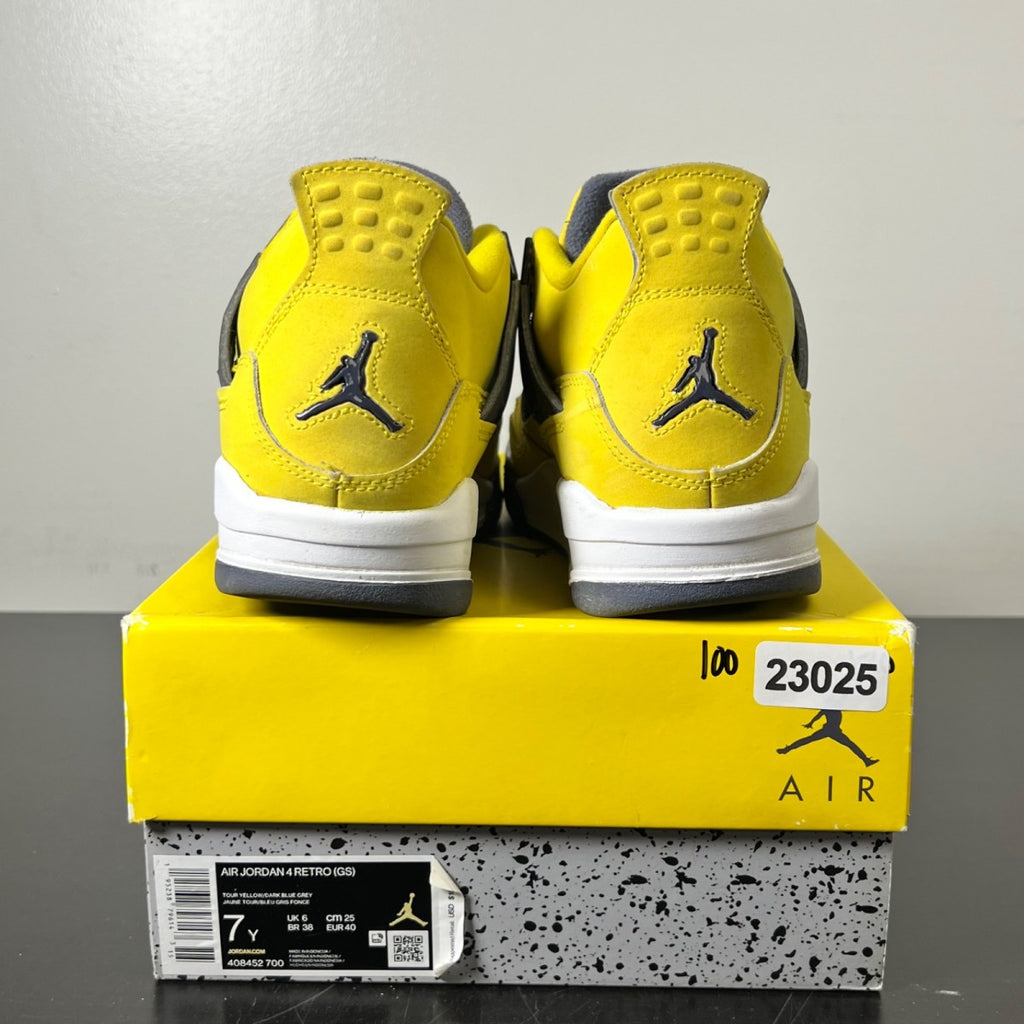 Jordan 4 Retro Lightning (2021) (GS) 7Y (Lightly Worn Pre-Owned)JordanTour Yellow/White-Dark Blue Grey - Image 4