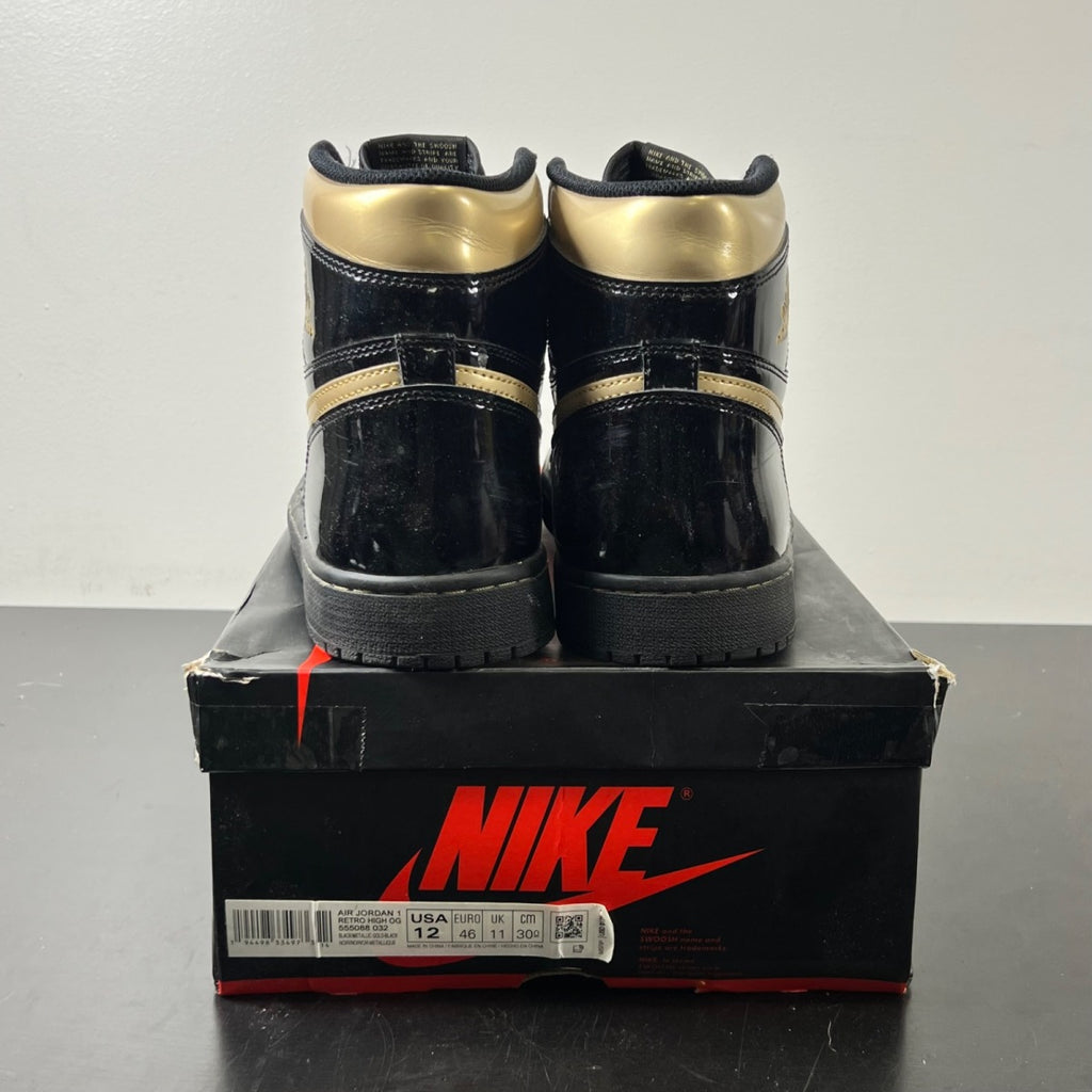 Jordan 1 Retro High Black Metallic Gold (2020) 12 (Heavily Worn Pre-Owned)JordanBlack/Black-Metallic Gold - Image 4