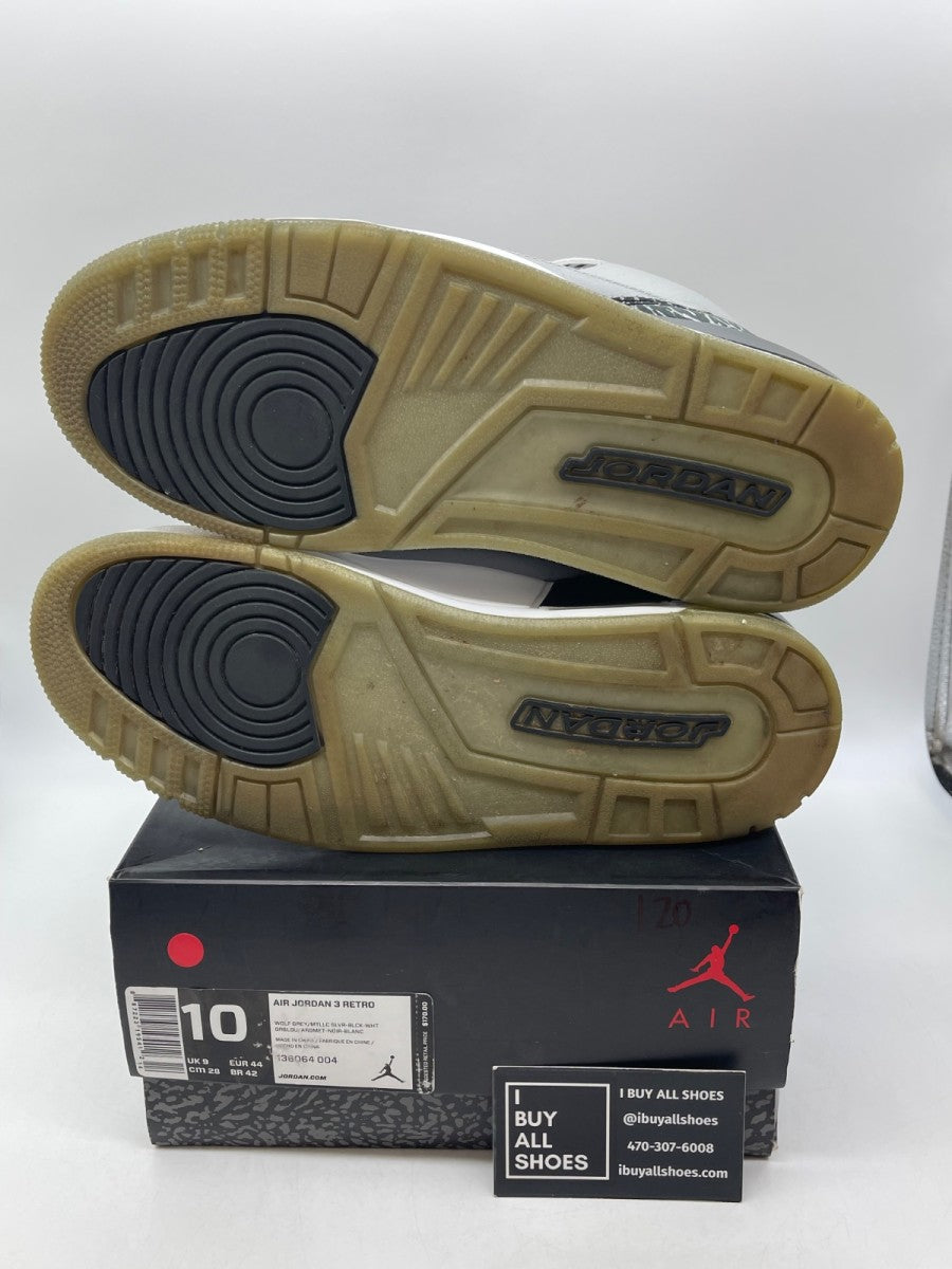 Jordan 3 Retro Wolf Grey 10 (Moderately Worn Pre-Owned) - Image 7