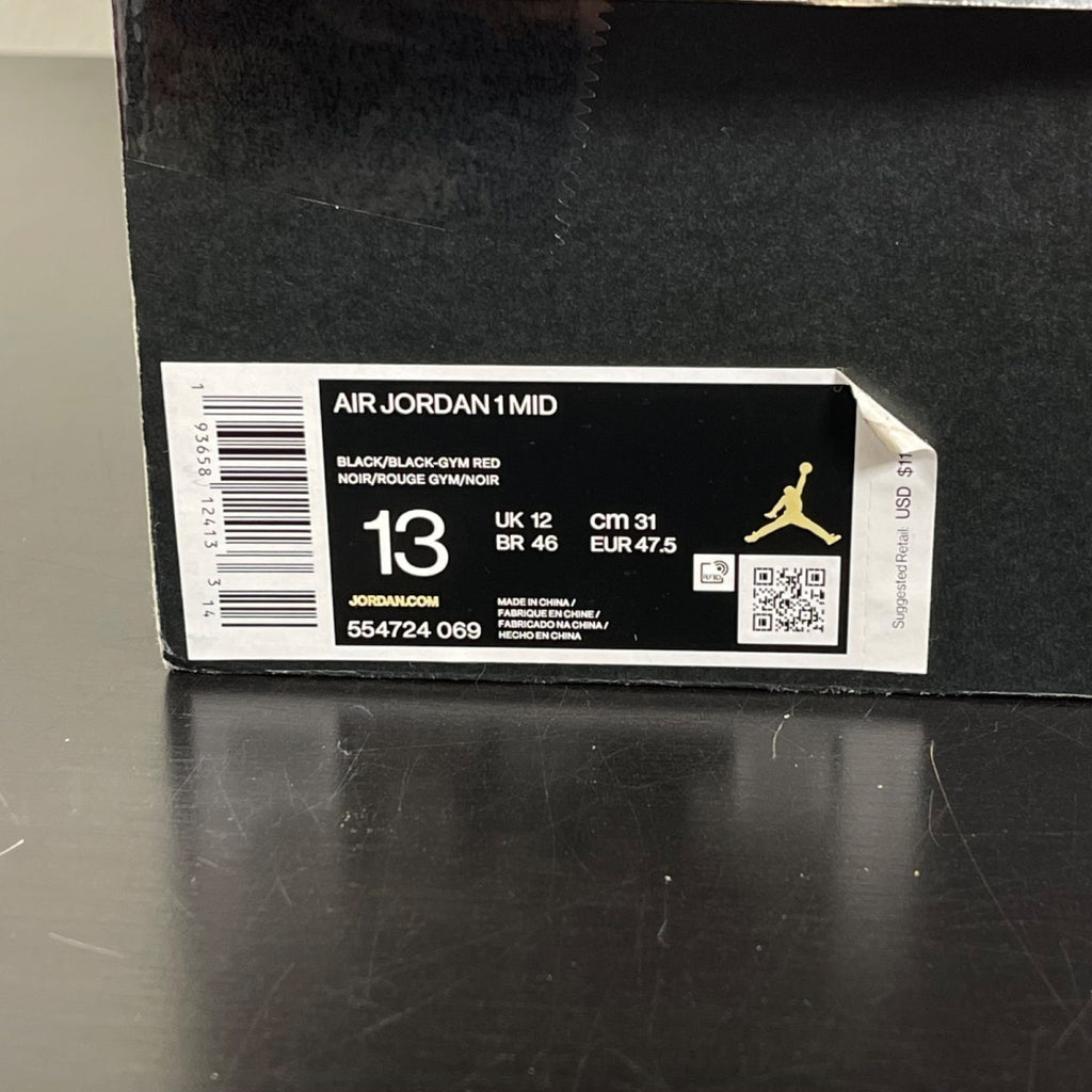 Jordan 1 Mid Chicago Toe 13 (Moderately Worn Pre-Owned)JordanBlack/Gym Red-White - Image 7