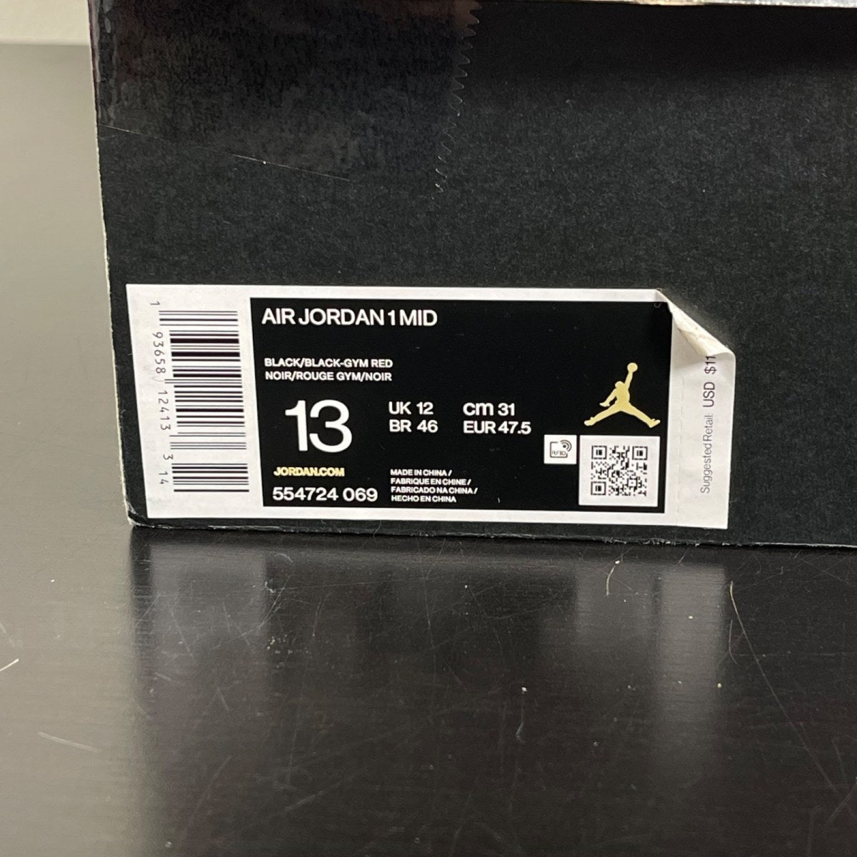 Jordan 1 Mid Chicago Toe 13 (Moderately Worn Pre-Owned)JordanBlack/Gym Red-White - Image 7
