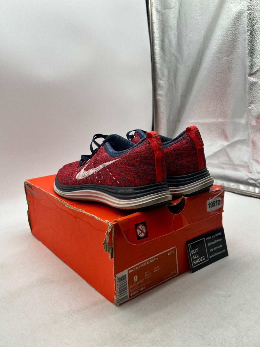 Nike Flyknit Lunar1+ Bright Crimson Squadron Blue 9 (Moderately Worn Pre-Owned) - Image 6