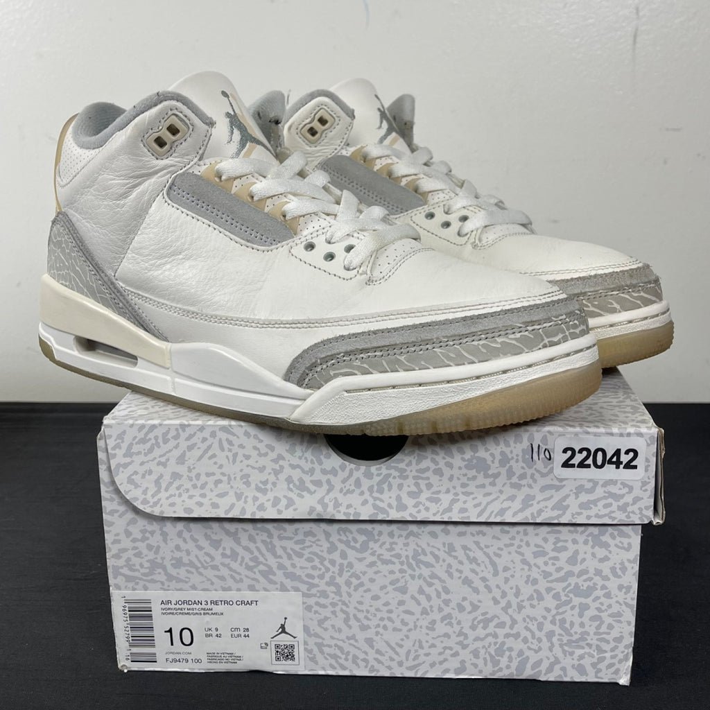 Jordan 3 Retro Craft Ivory 10 (Moderately Worn Pre-Owned)JordanIvory/Grey Mist/Cream - Image 1