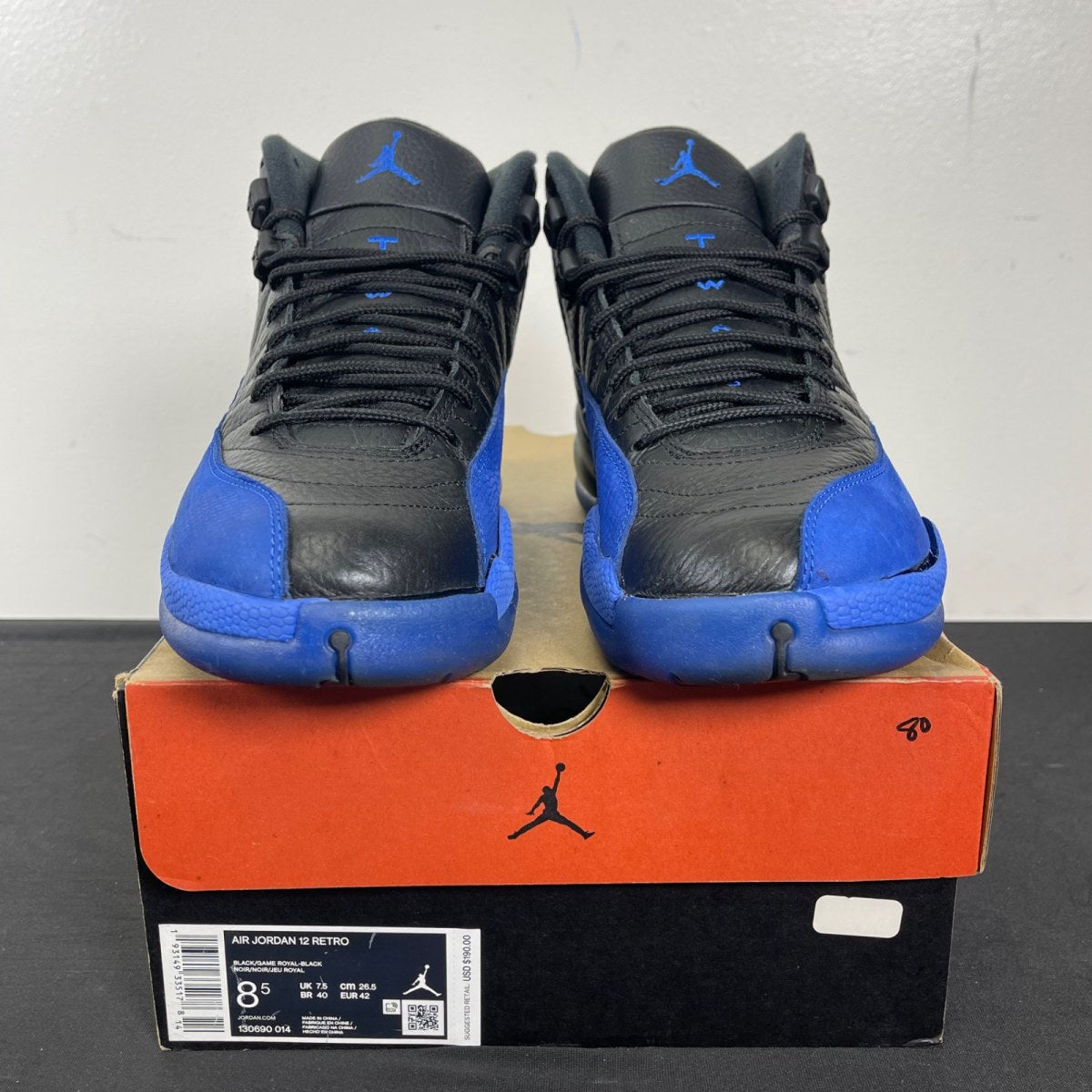 Jordan 12 Retro Black Game Royal 8.5 (Moderately Worn Pre-Owned)JordanBlack/Game Royal-Black - Image 2