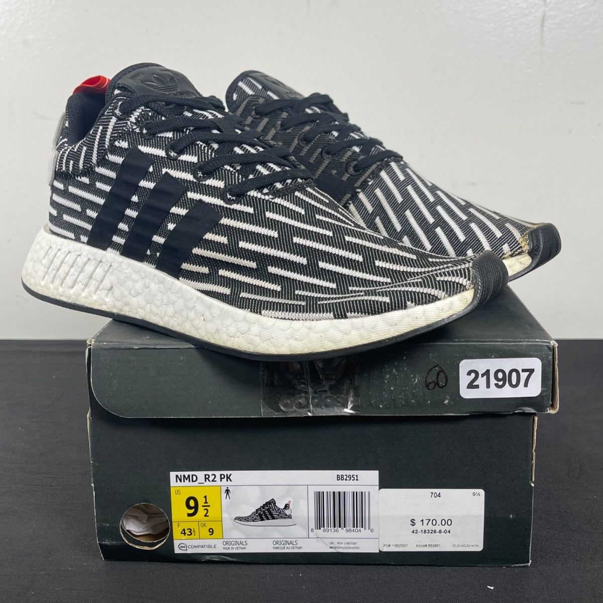 adidas NMD R2 Black White 9.5 (Moderately Worn Pre-Owned)adidasCore Black/Footwear White - Image 1