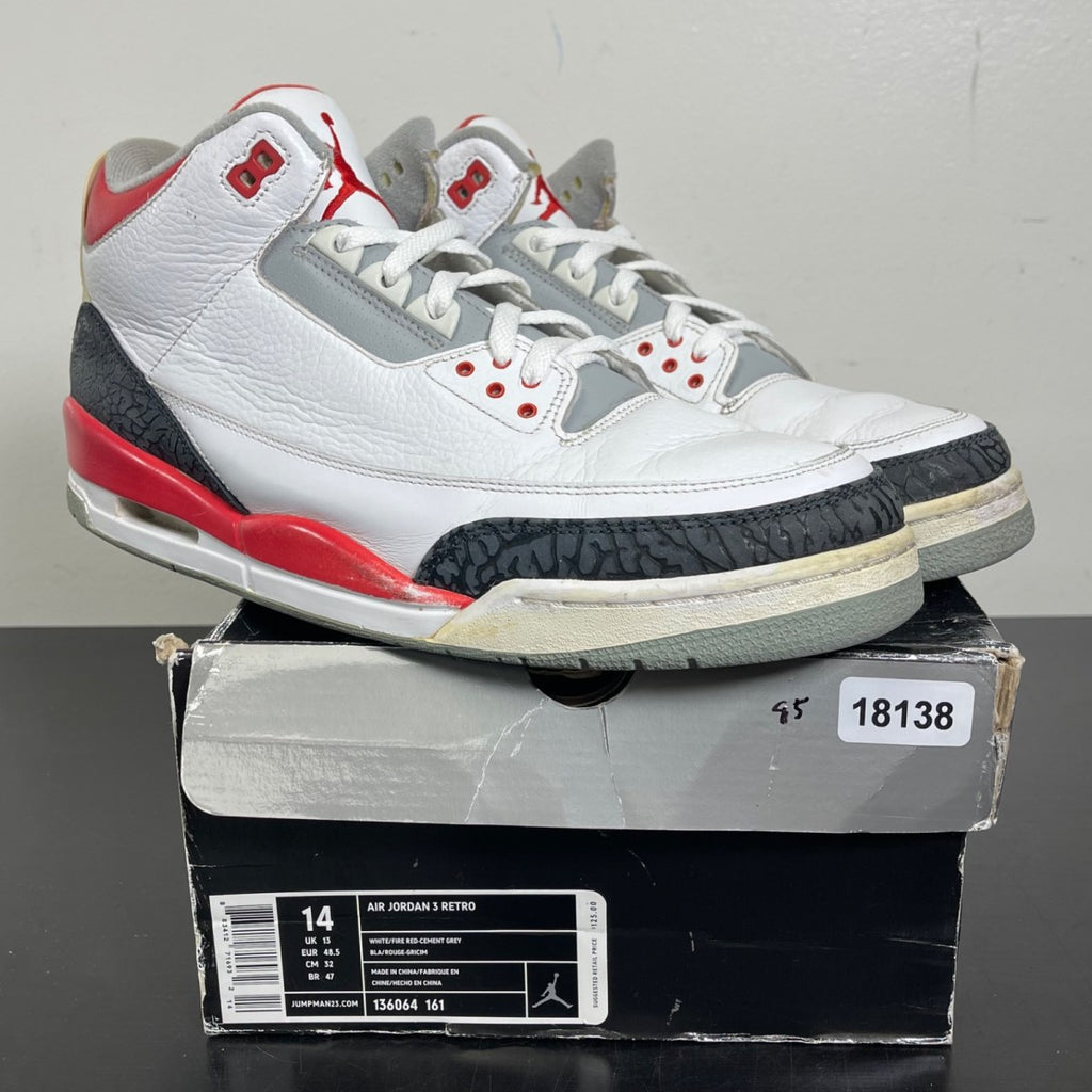 Jordan 3 Retro Fire Red (2007) 14 (Moderately Worn Pre-Owned)JordanWhite/Fire Red-Cement Grey - Image 1
